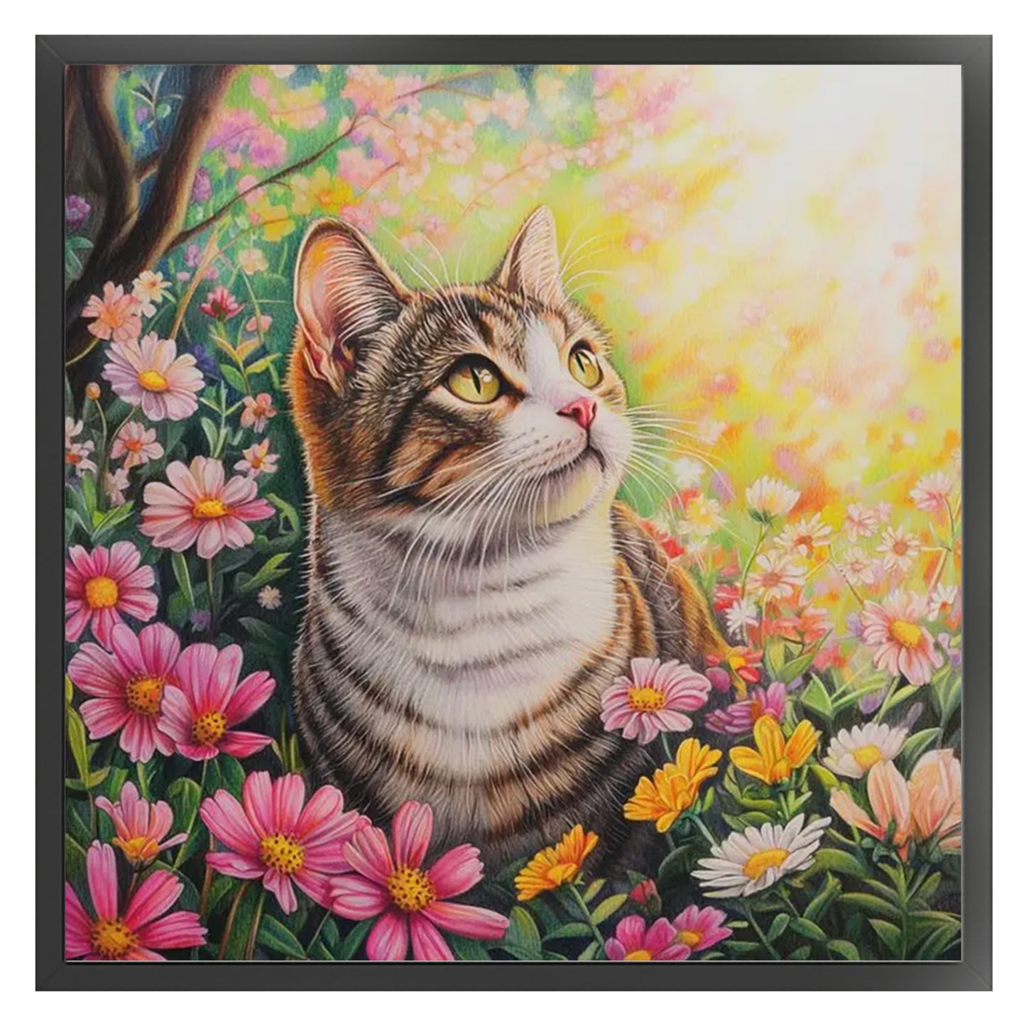 Pear Blossom Cat - Full 11CT Stamped Cross Stitch 40x40CM - Huacan