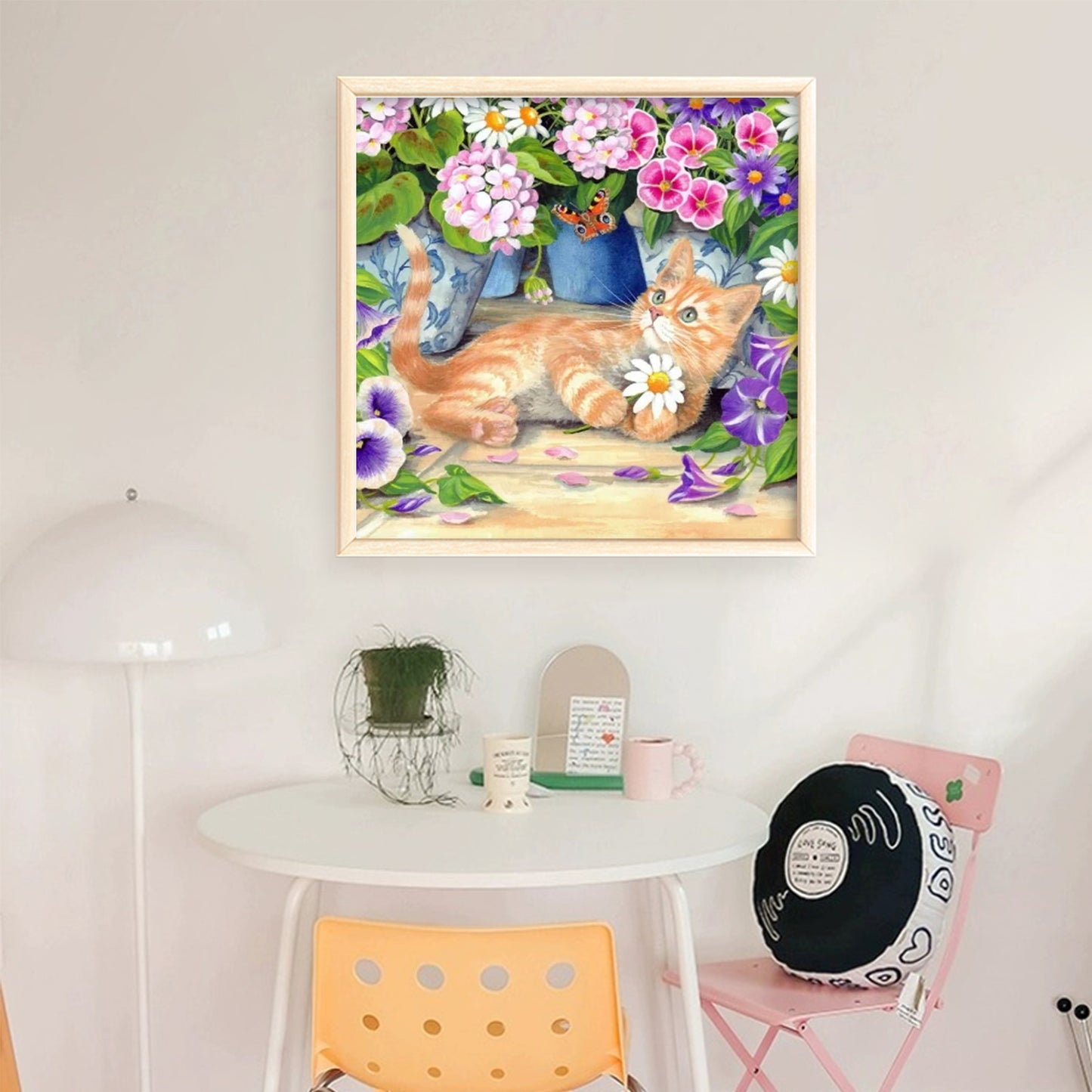 Orange Cat With Flowers - Full 11CT Stamped Cross Stitch 40x40CM - Huacan
