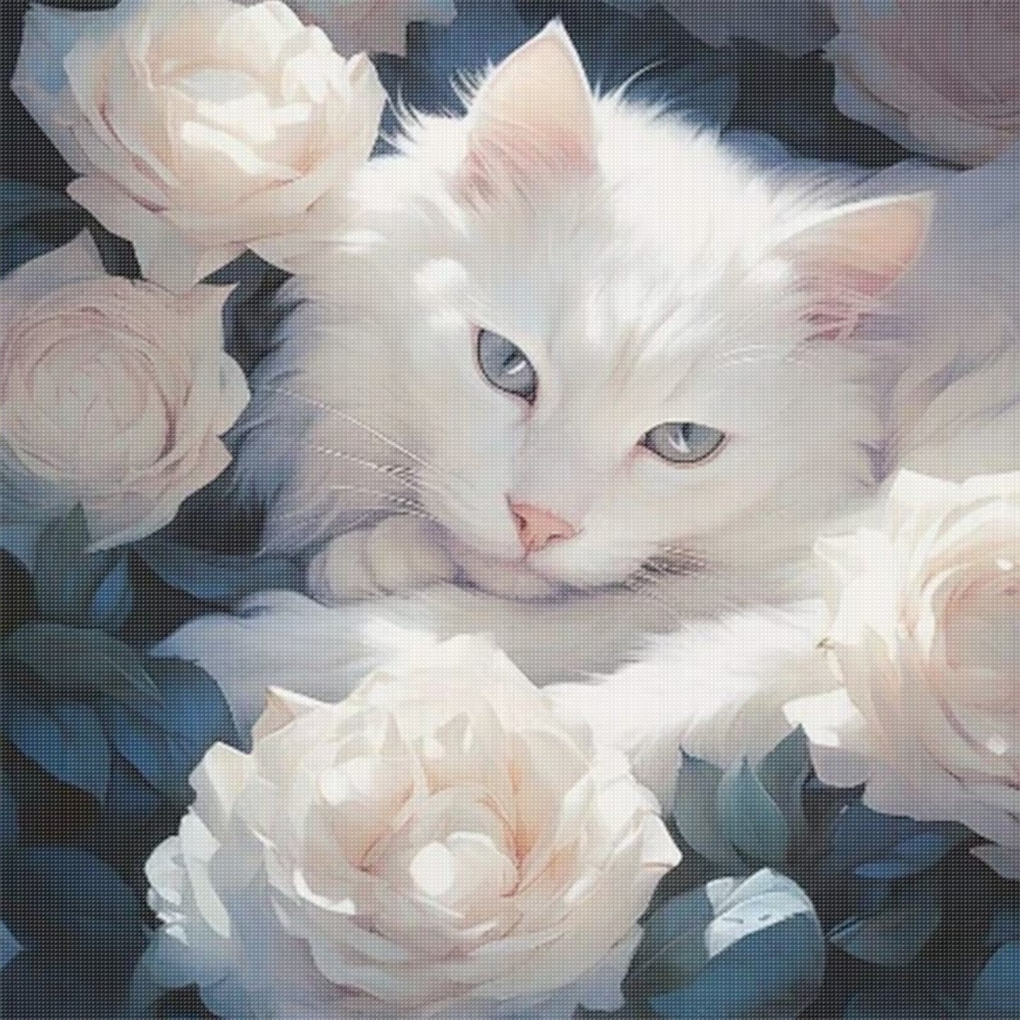 White Cat - Full 11CT Stamped Cross Stitch 40x40CM - Huacan