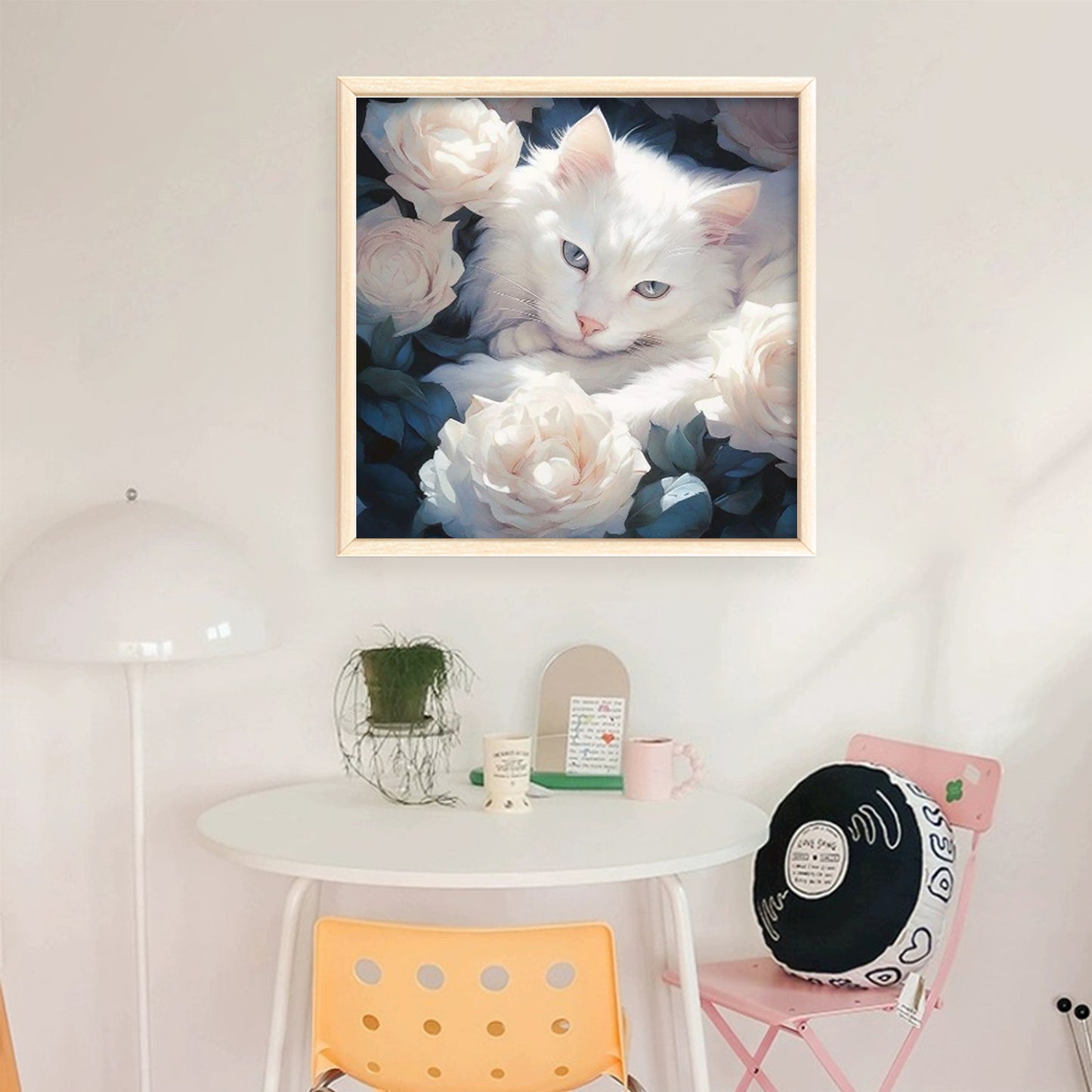 White Cat - Full 11CT Stamped Cross Stitch 40x40CM - Huacan