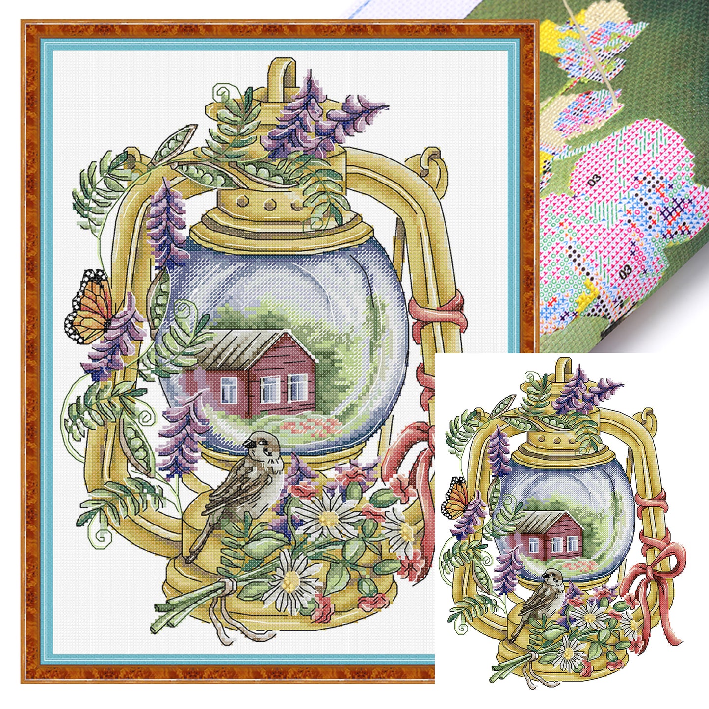 Bird Lantern - Summer - Partial 14CT Stamped Cross Stitch 28x37CM - Joy Sunday Backstitch+Half Cross Stitch