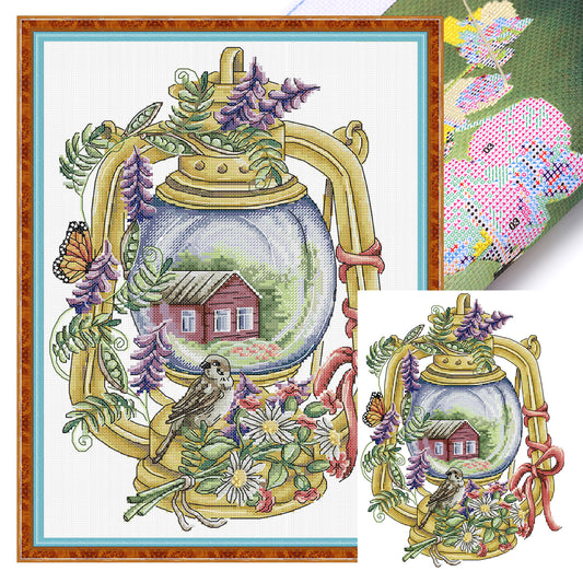 Bird Lantern - Summer - Partial 14CT Stamped Cross Stitch 28x37CM - Joy Sunday Backstitch+Half Cross Stitch
