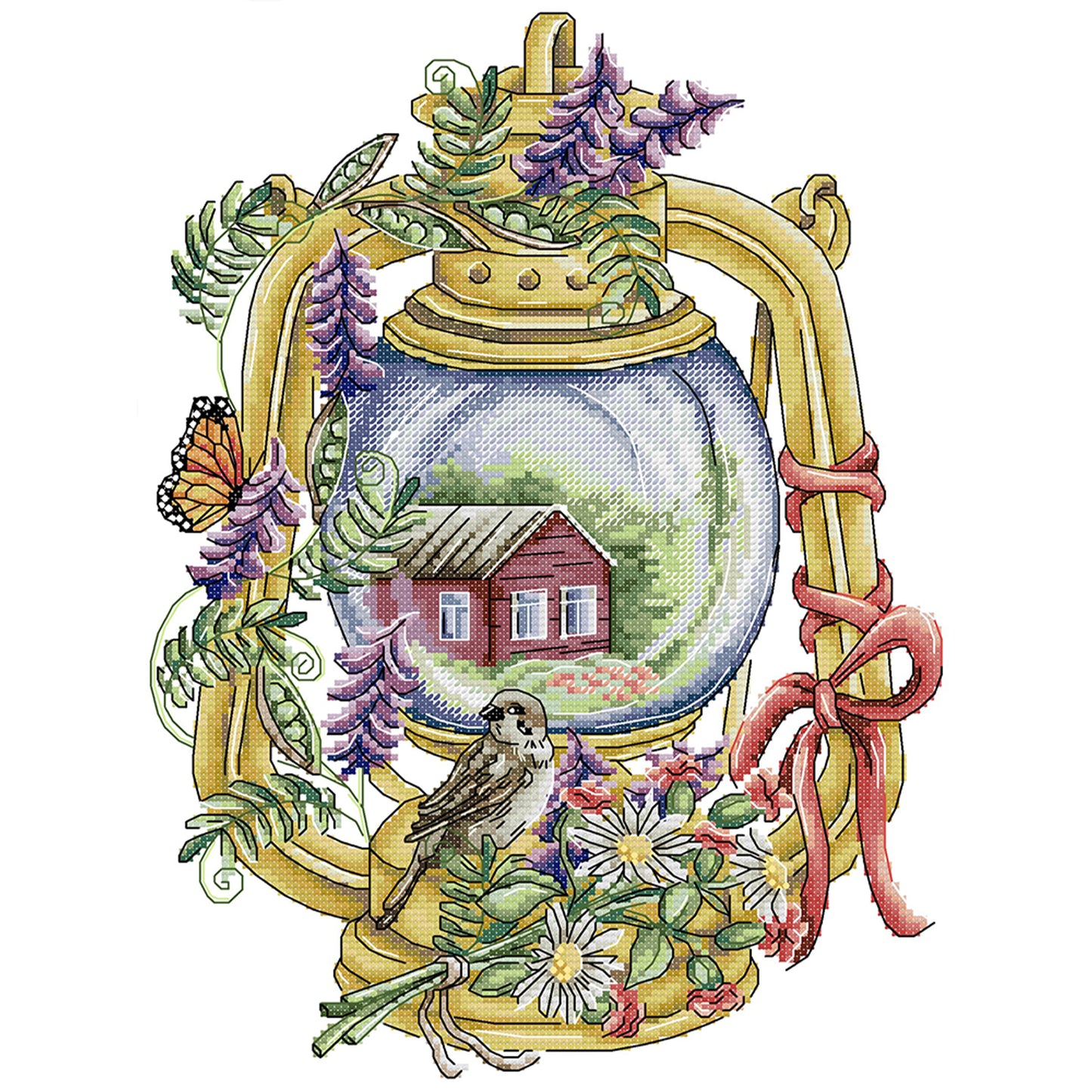 Bird Lantern - Summer - Partial 14CT Stamped Cross Stitch 28x37CM - Joy Sunday Backstitch+Half Cross Stitch