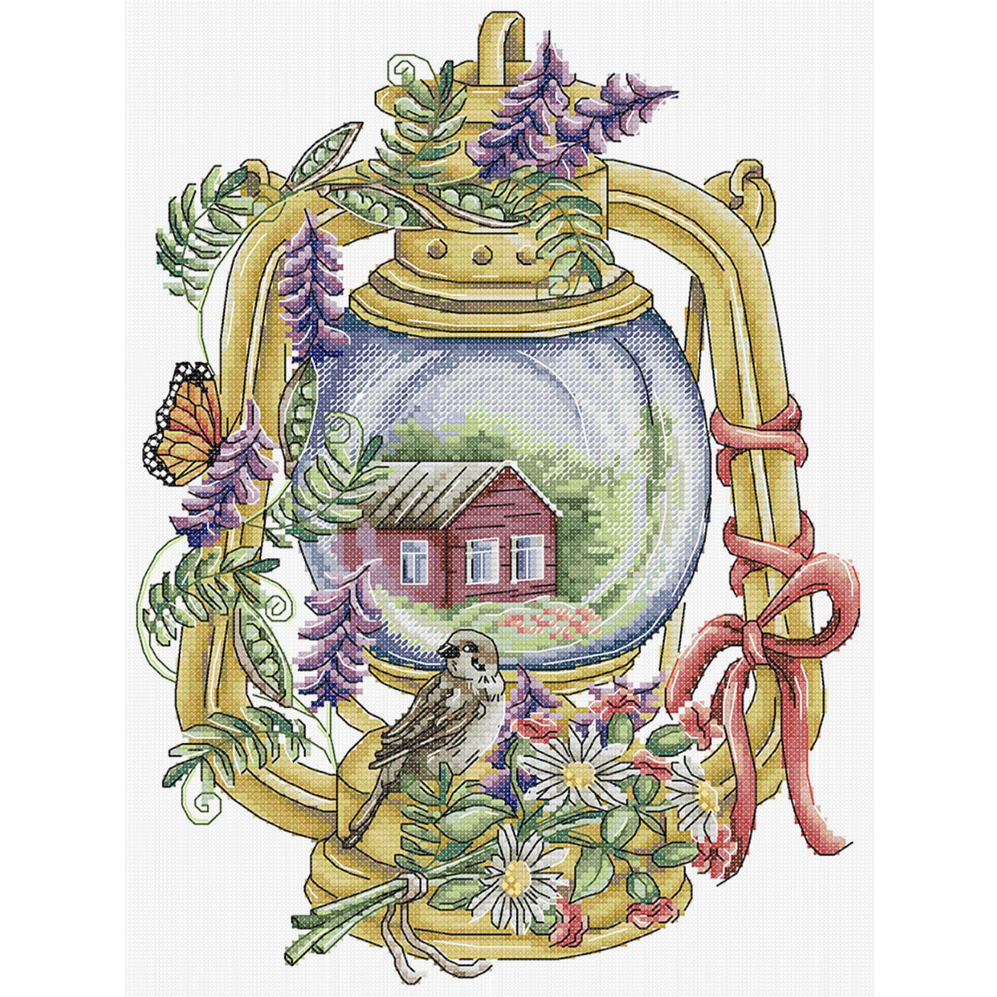 Bird Lantern - Summer - Partial 14CT Stamped Cross Stitch 28x37CM - Joy Sunday Backstitch+Half Cross Stitch