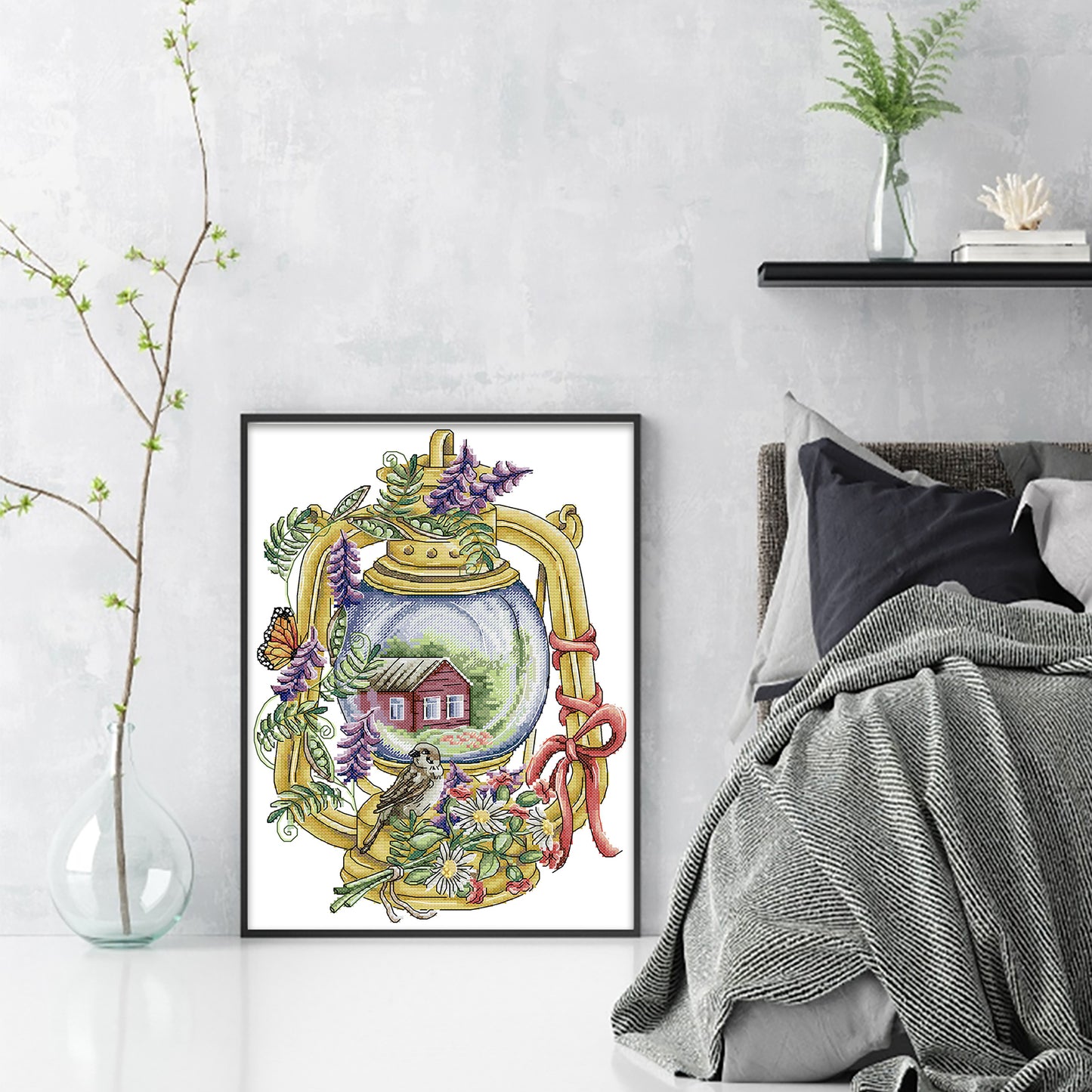 Bird Lantern - Summer - Partial 14CT Stamped Cross Stitch 28x37CM - Joy Sunday Backstitch+Half Cross Stitch