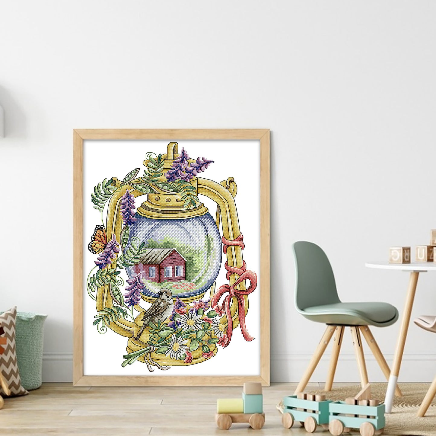 Bird Lantern - Summer - Partial 14CT Stamped Cross Stitch 28x37CM - Joy Sunday Backstitch+Half Cross Stitch