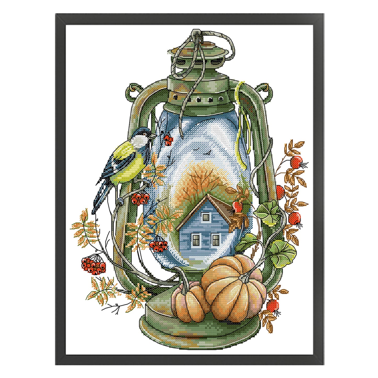 Bird Lantern - Autumn - Partial 14CT Stamped Cross Stitch 30x36CM - Joy Sunday Backstitch+Half Cross Stitch