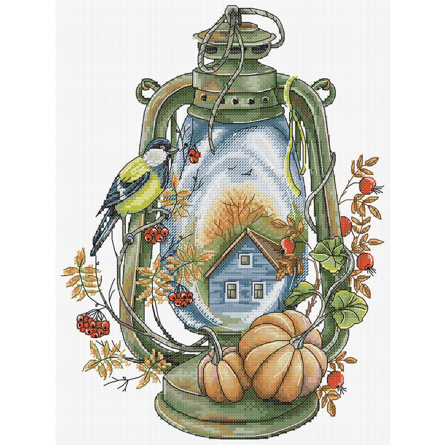 Bird Lantern - Autumn - Partial 14CT Stamped Cross Stitch 30x36CM - Joy Sunday Backstitch+Half Cross Stitch
