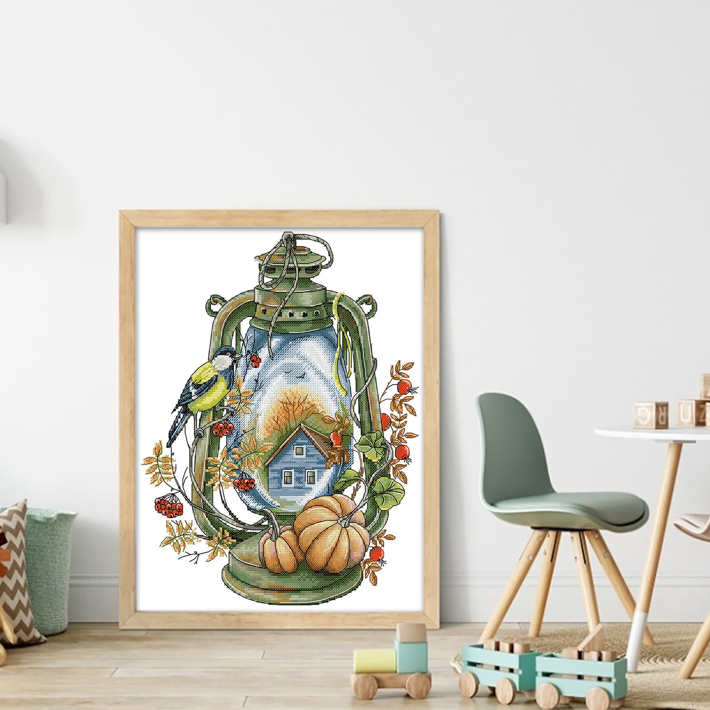 Bird Lantern - Autumn - Partial 14CT Stamped Cross Stitch 30x36CM - Joy Sunday Backstitch+Half Cross Stitch