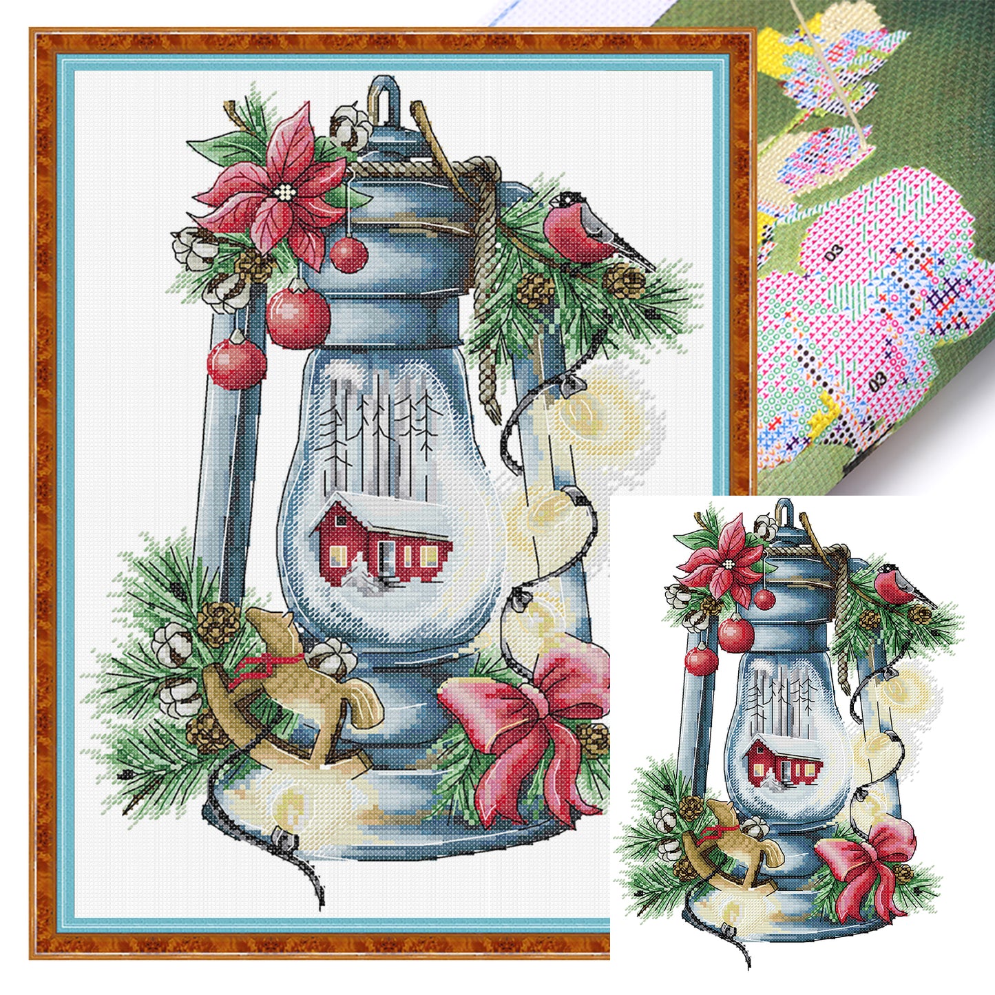 Bird Lantern - Winter - Partial 14CT Stamped Cross Stitch 29x28CM - Joy Sunday Backstitch+Half Cross Stitch