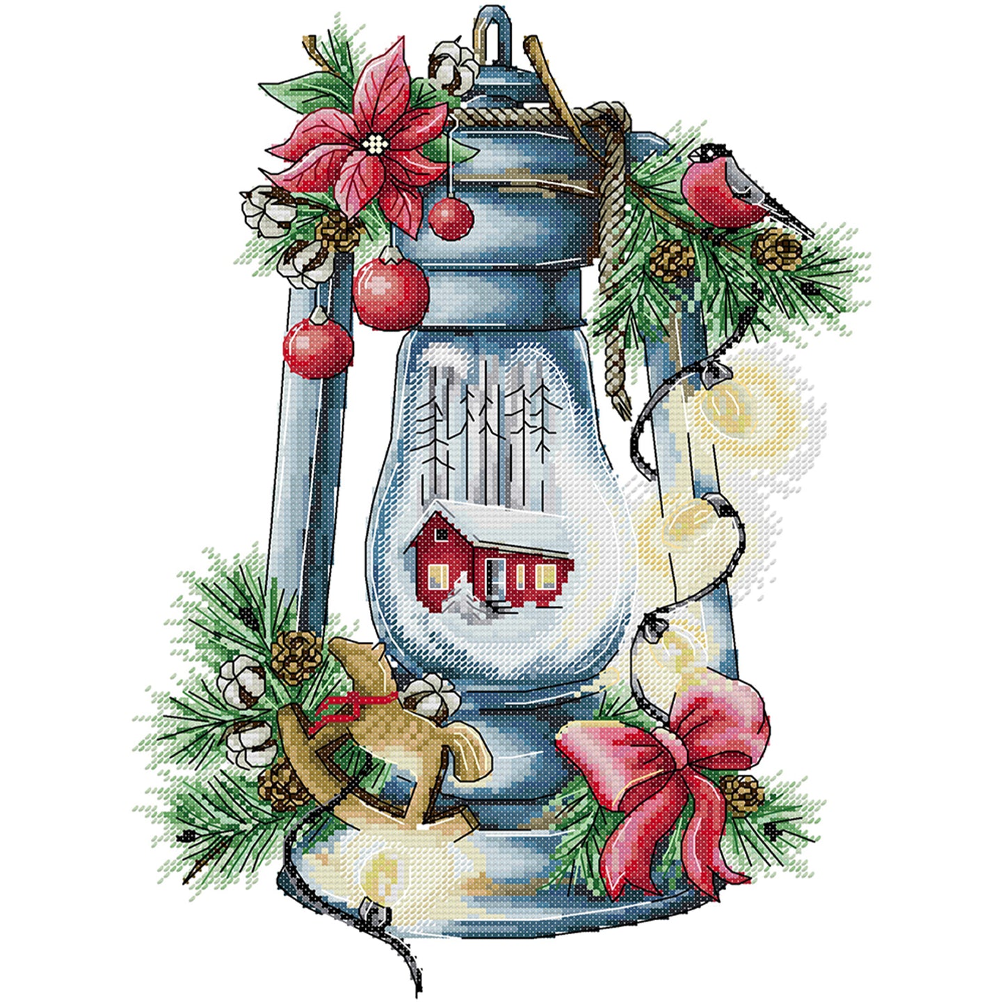 Bird Lantern - Winter - Partial 14CT Stamped Cross Stitch 29x28CM - Joy Sunday Backstitch+Half Cross Stitch