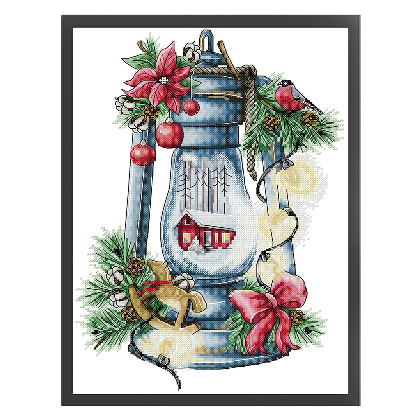 Bird Lantern - Winter - Partial 14CT Stamped Cross Stitch 29x28CM - Joy Sunday Backstitch+Half Cross Stitch