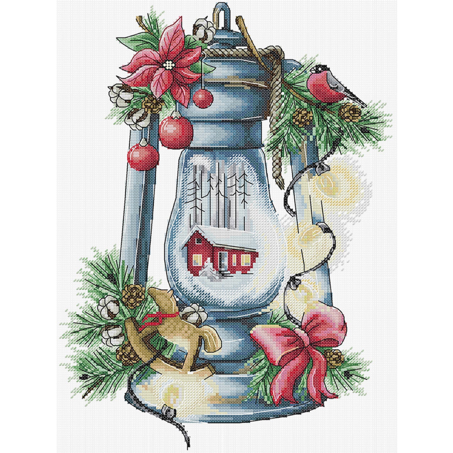 Bird Lantern - Winter - Partial 14CT Stamped Cross Stitch 29x28CM - Joy Sunday Backstitch+Half Cross Stitch