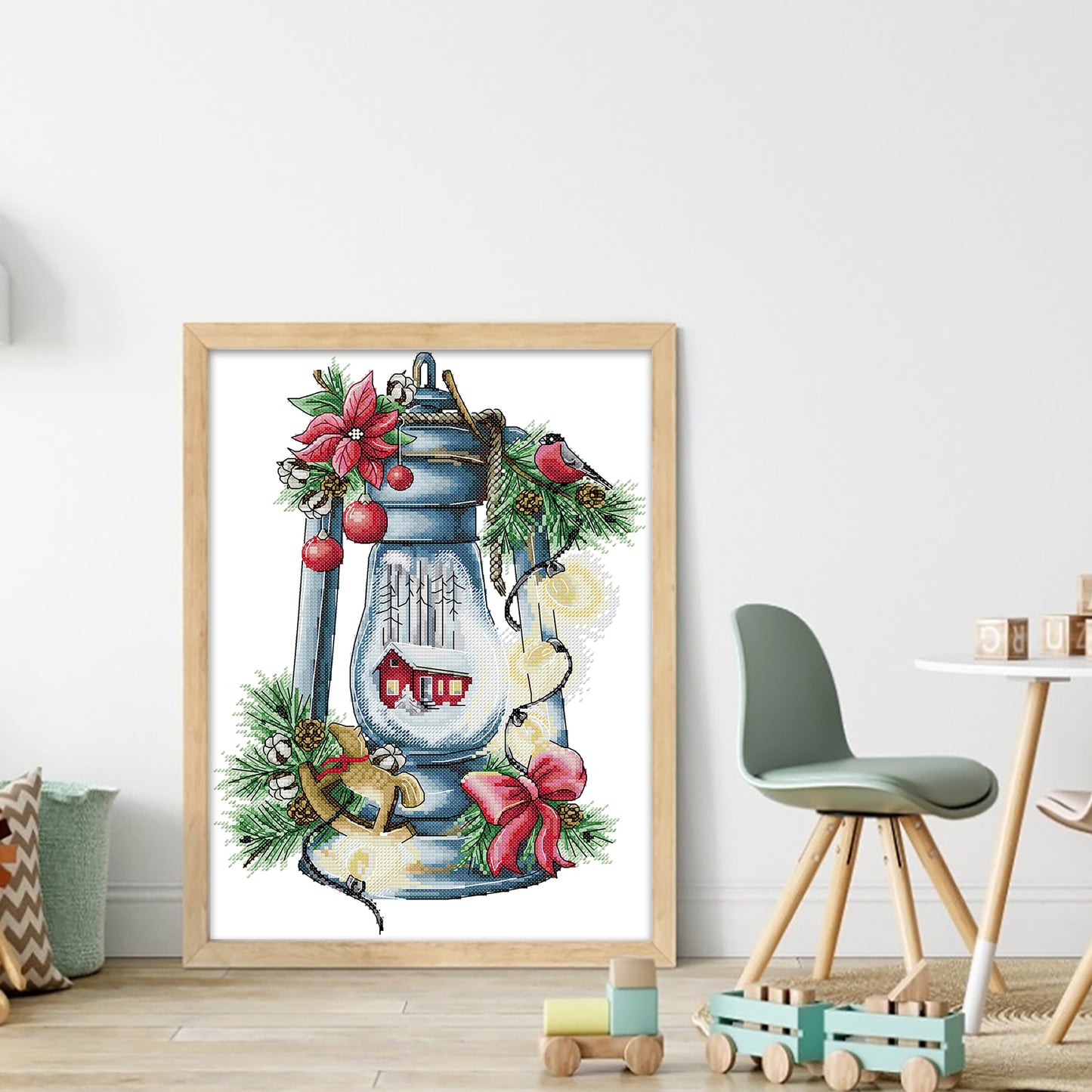 Bird Lantern - Winter - Partial 14CT Stamped Cross Stitch 29x28CM - Joy Sunday Backstitch+Half Cross Stitch