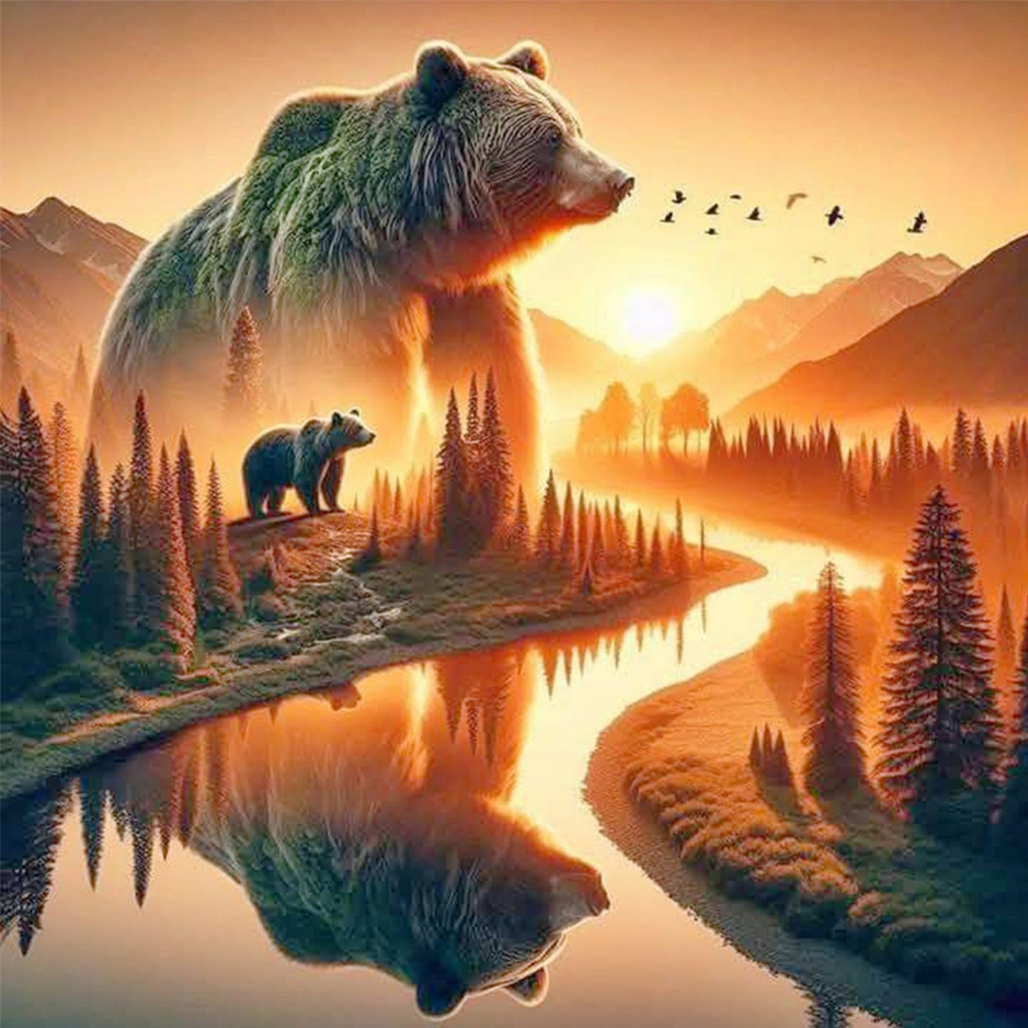 Bear - Full 11CT Counted Cross Stitch 45x45CM - Yishu