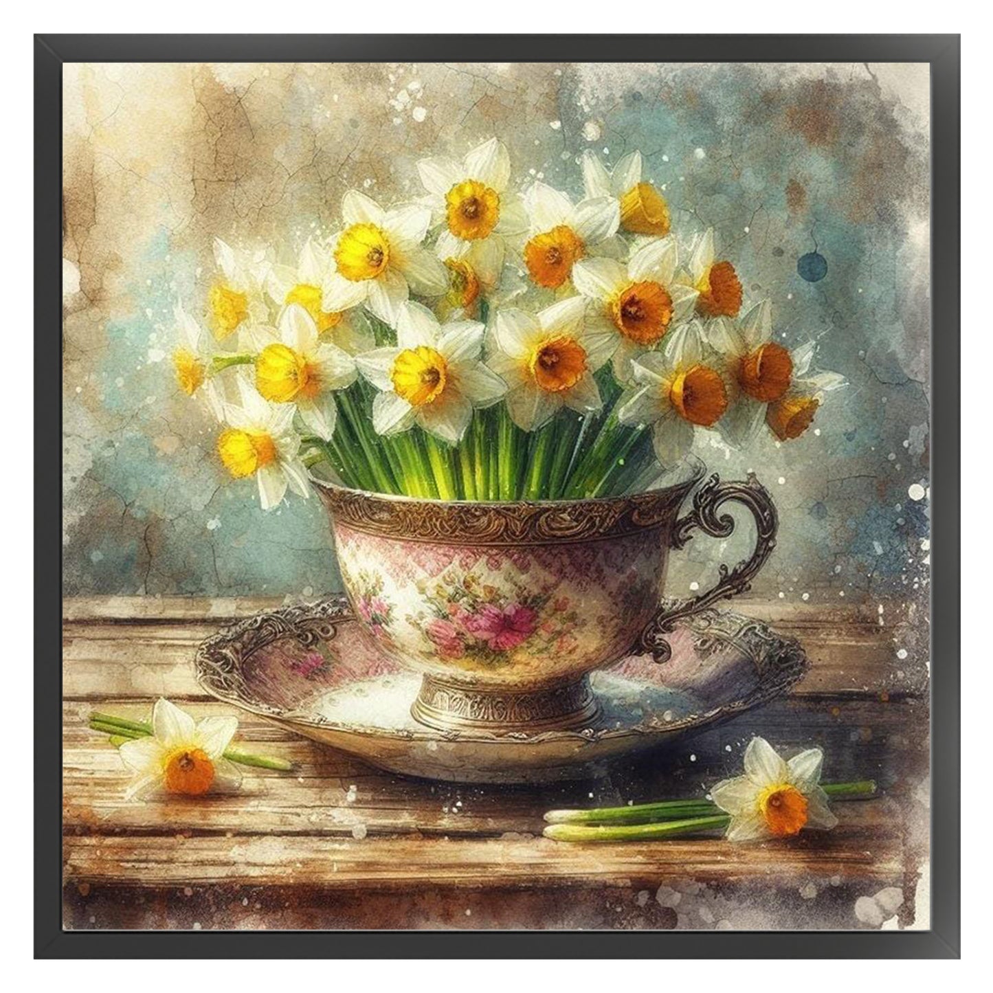 Teacup And Flowers - Full 11CT Counted Cross Stitch 40x40CM - Yishu