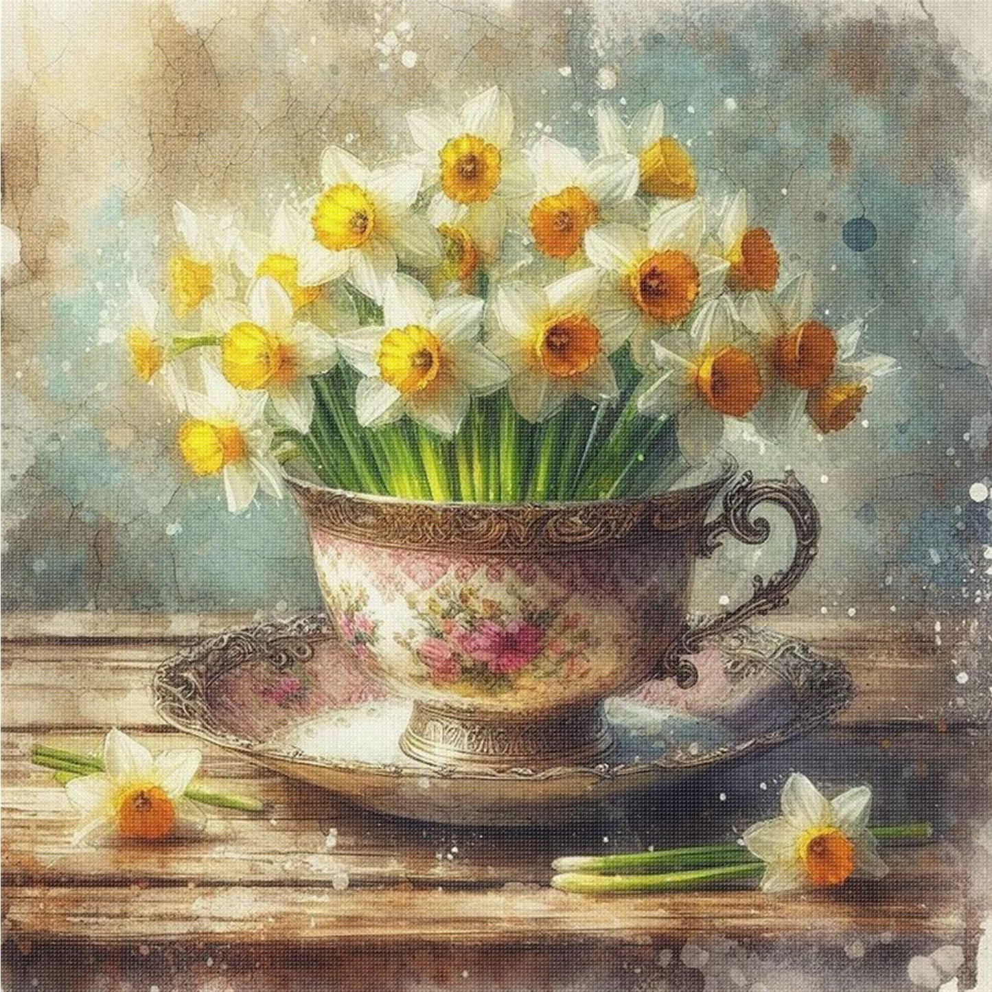 Teacup And Flowers - Full 11CT Counted Cross Stitch 40x40CM - Yishu
