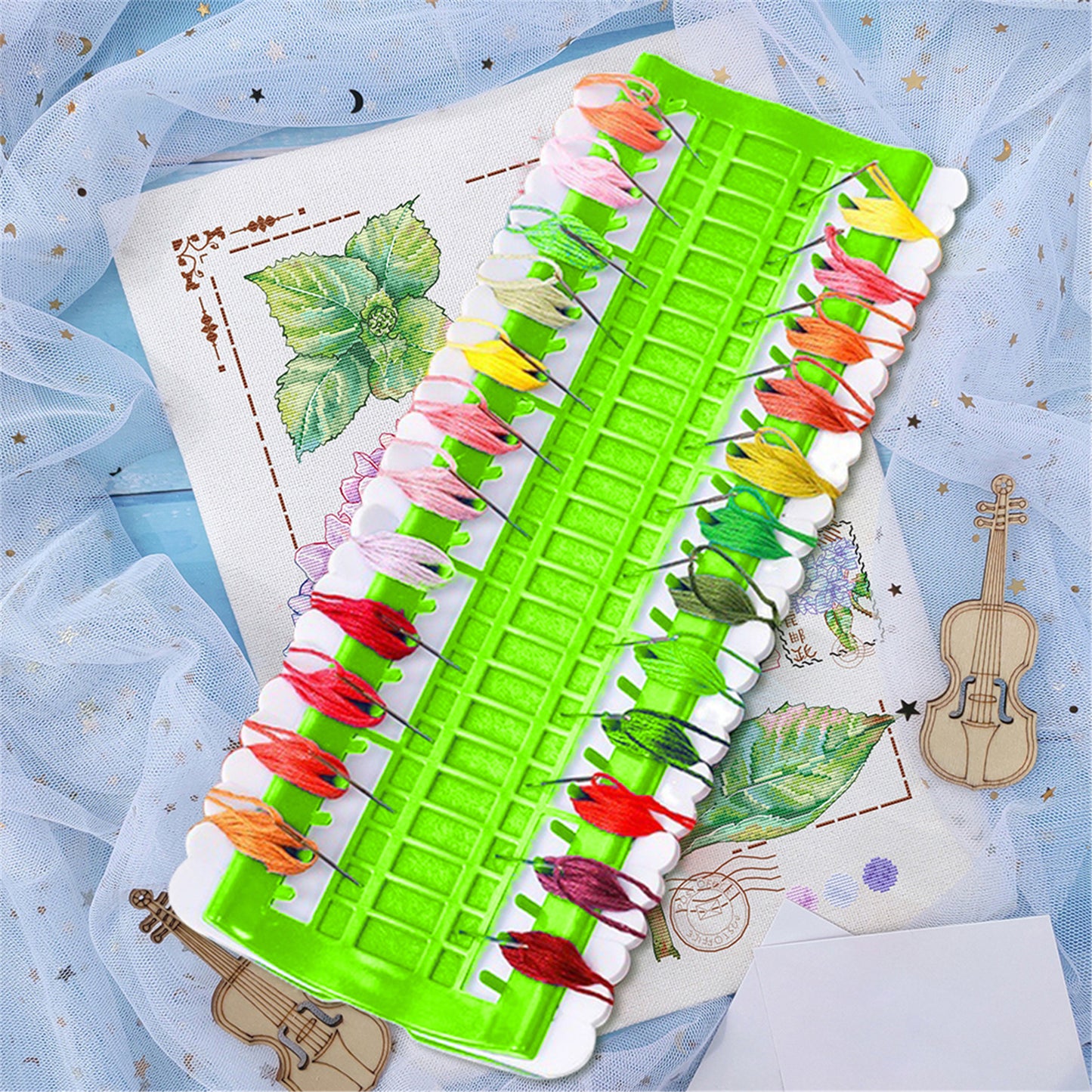 50 Positions Plastic Floss Organizer Cross Stitch Embroidery Thread Storage Rack Sewing Tools Gifts for Beginners Adults (Green)