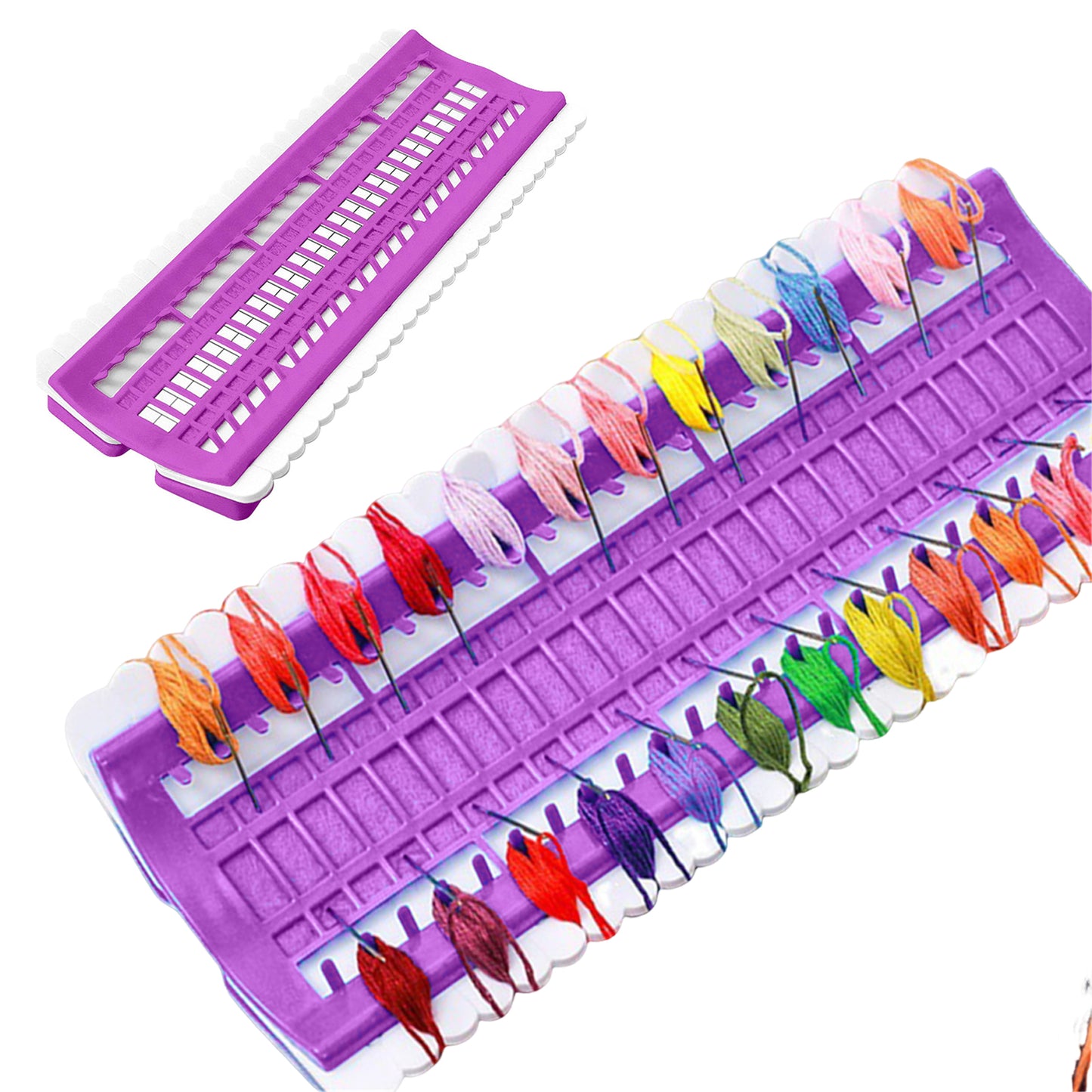 50 Positions Plastic Floss Organizer Cross Stitch Embroidery Thread Storage Rack Sewing Tools Gifts for Beginners Adults (Purple)