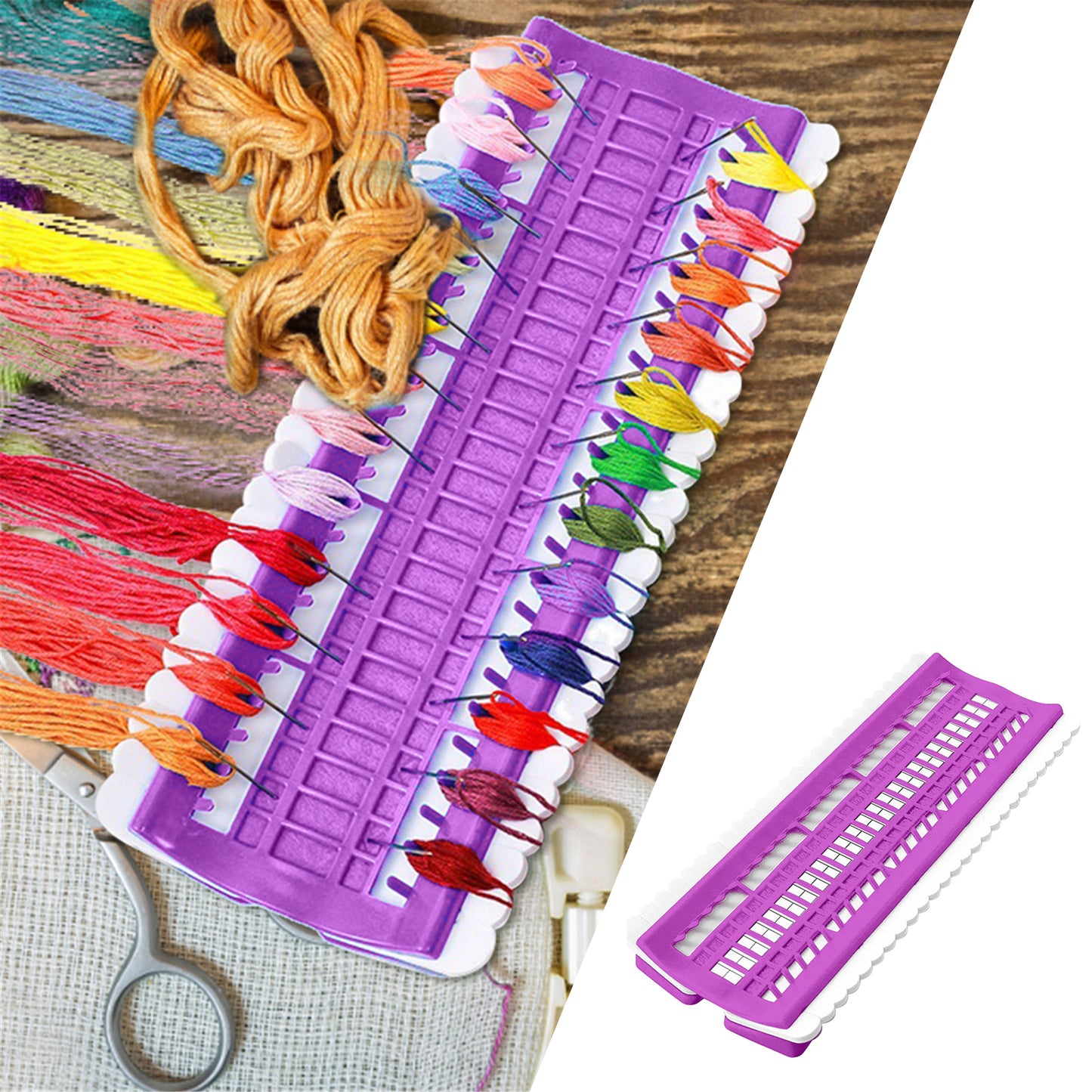 50 Positions Plastic Floss Organizer Cross Stitch Embroidery Thread Storage Rack Sewing Tools Gifts for Beginners Adults (Purple)