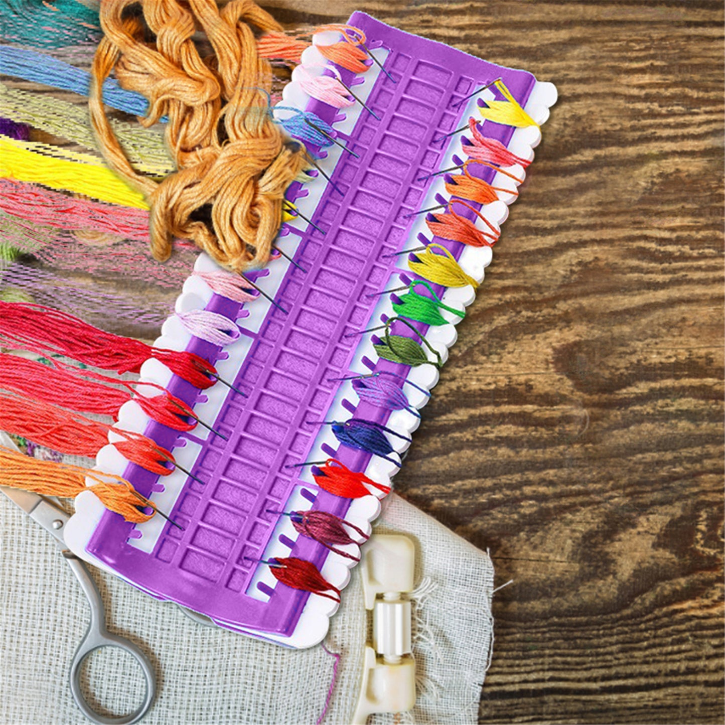 50 Positions Plastic Floss Organizer Cross Stitch Embroidery Thread Storage Rack Sewing Tools Gifts for Beginners Adults (Purple)