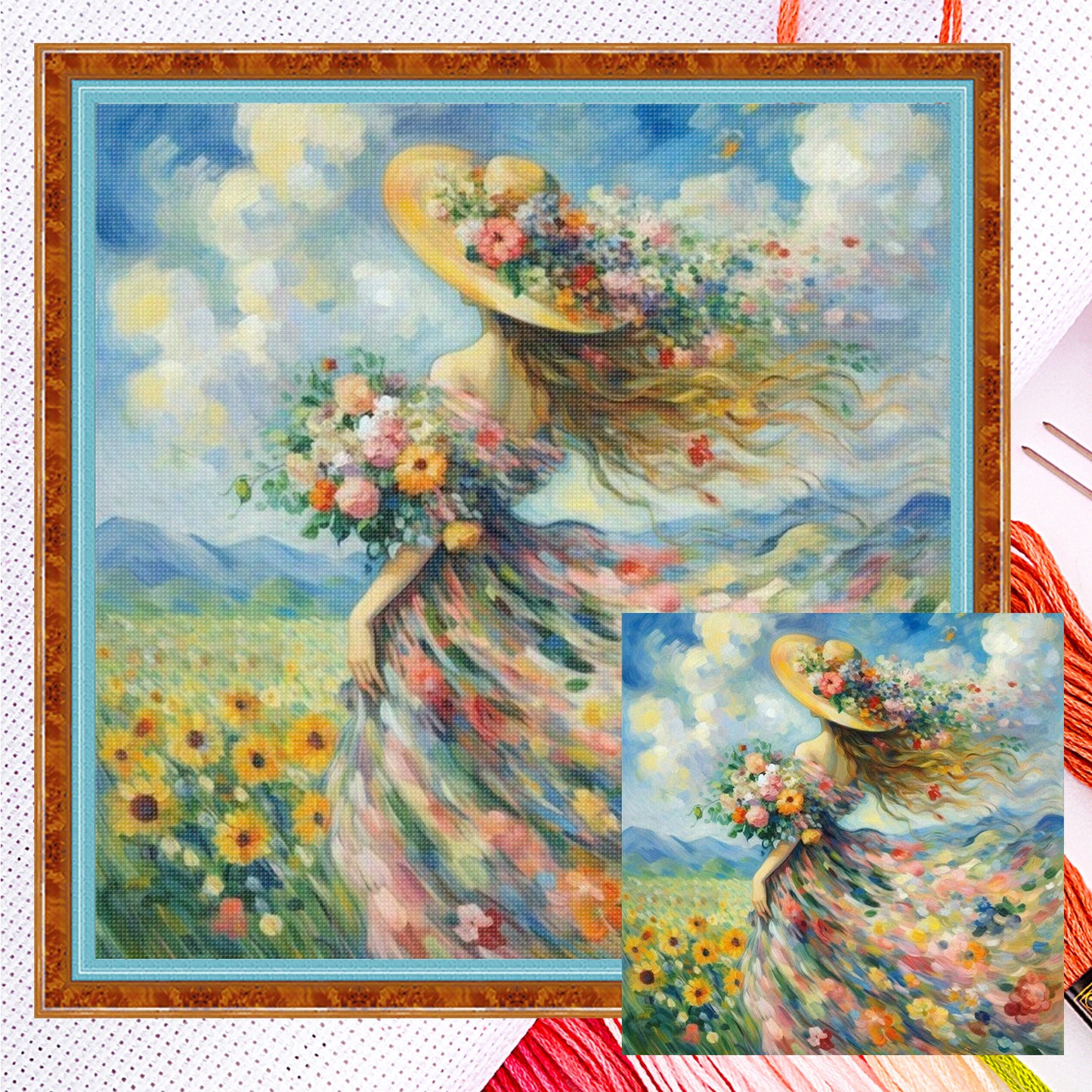 Flower Girl - Full 11CT Counted Cross Stitch 45x45CM - Yishu