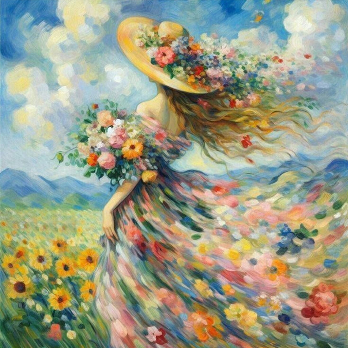Flower Girl - Full 11CT Counted Cross Stitch 45x45CM - Yishu