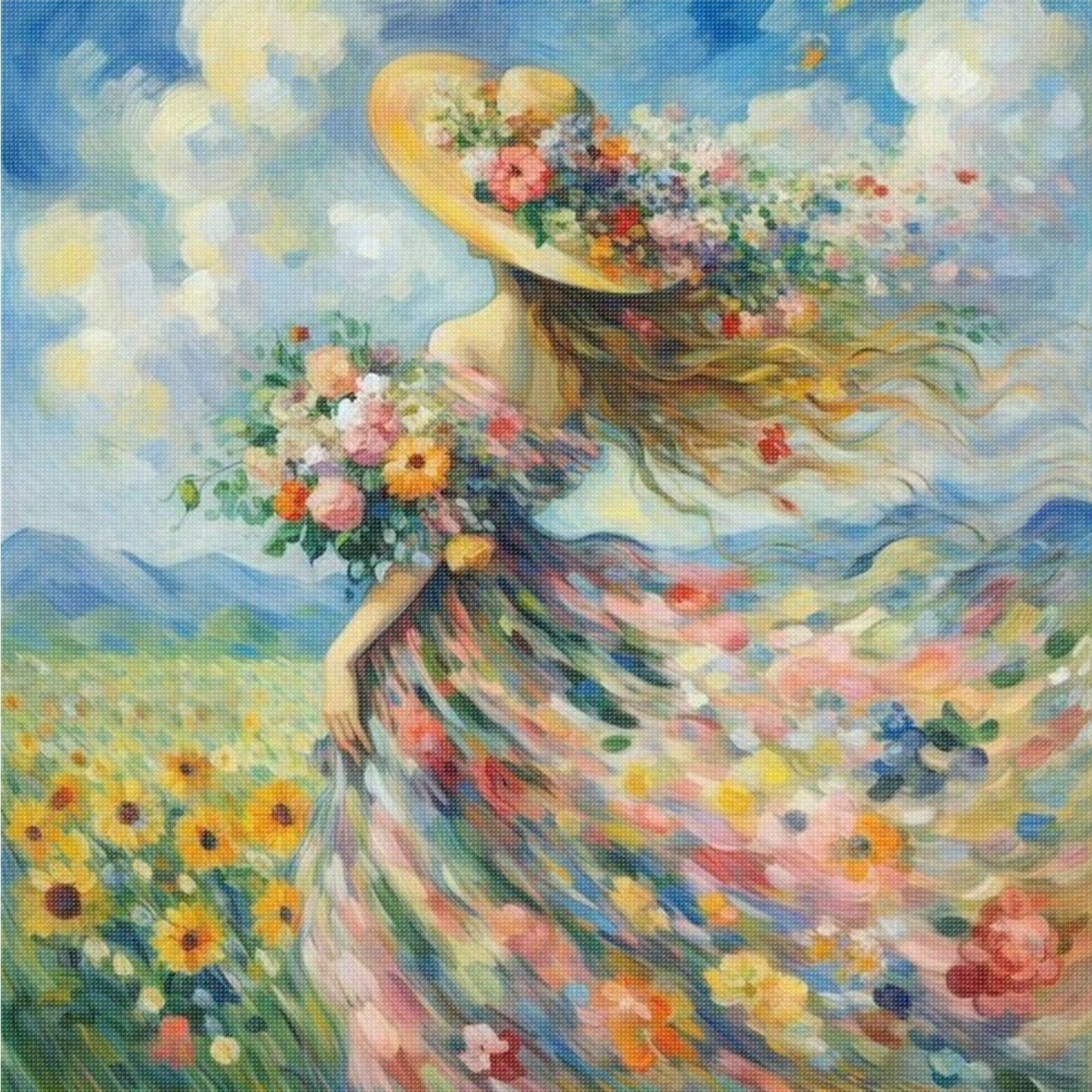 Flower Girl - Full 11CT Counted Cross Stitch 45x45CM - Yishu