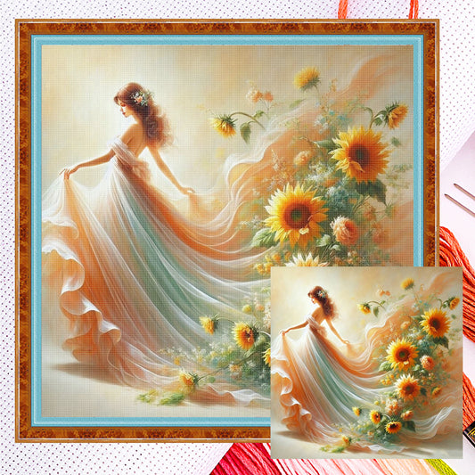 Flower Girl - Full 11CT Counted Cross Stitch 45x45CM - Yishu