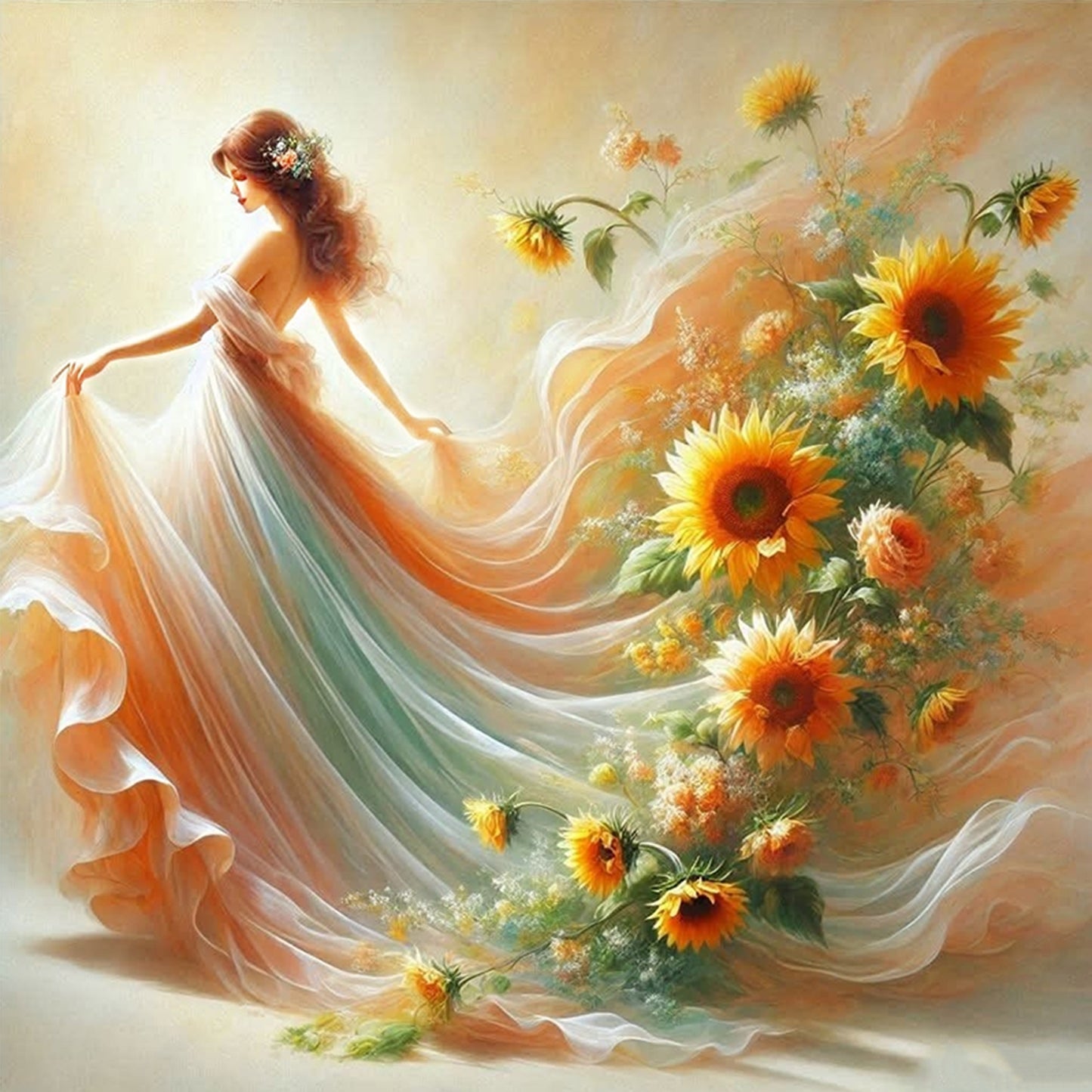 Flower Girl - Full 11CT Counted Cross Stitch 45x45CM - Yishu