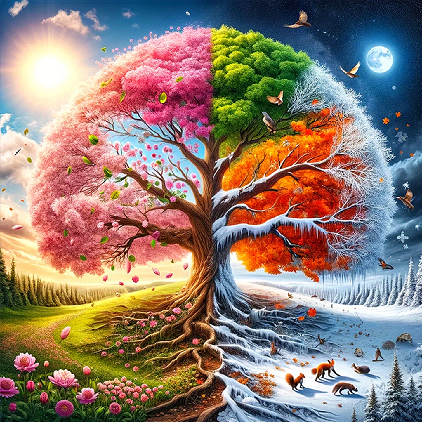 Landscape - Full 14CT Stamped Cross Stitch 40x40CM - Yishu