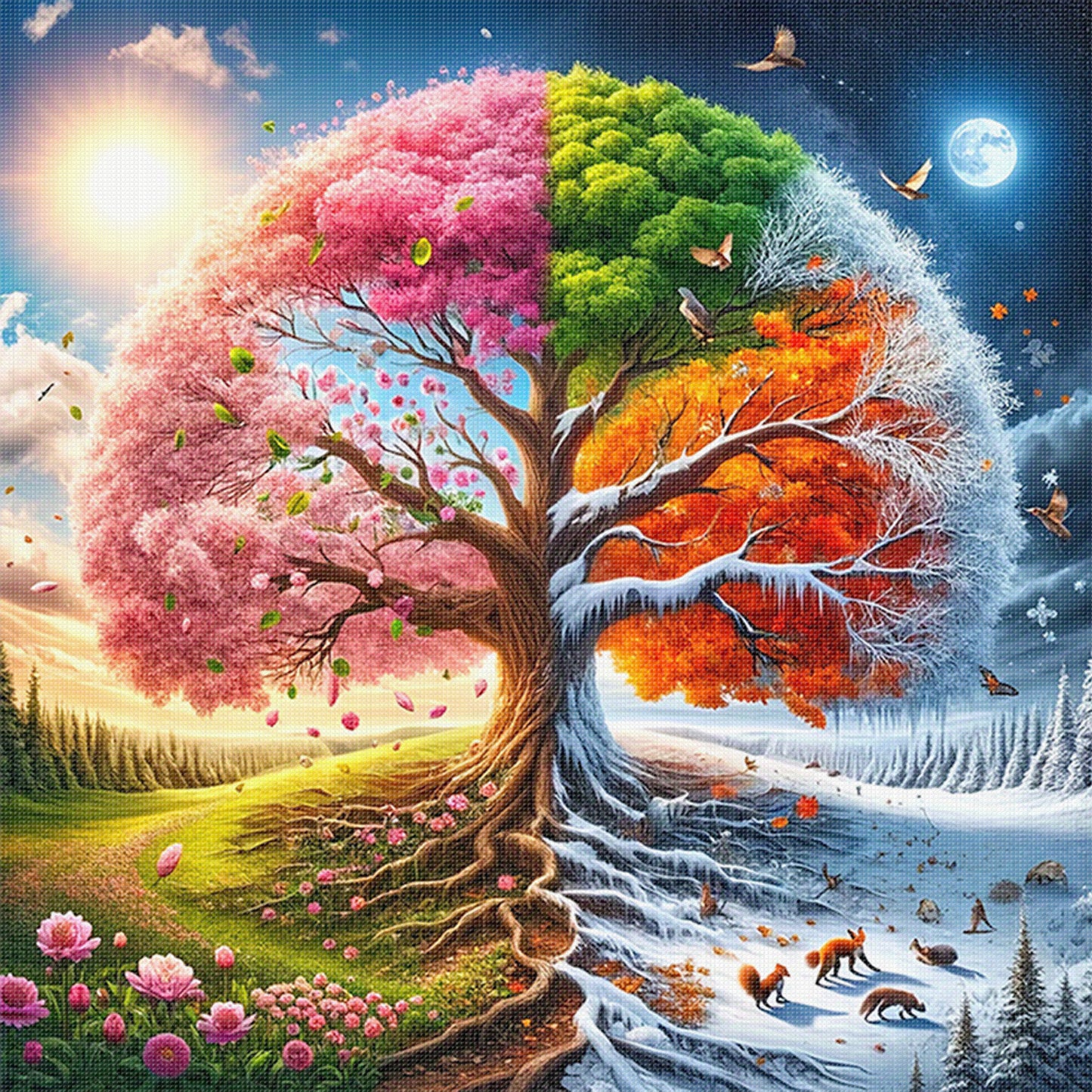 Landscape - Full 14CT Stamped Cross Stitch 40x40CM - Yishu