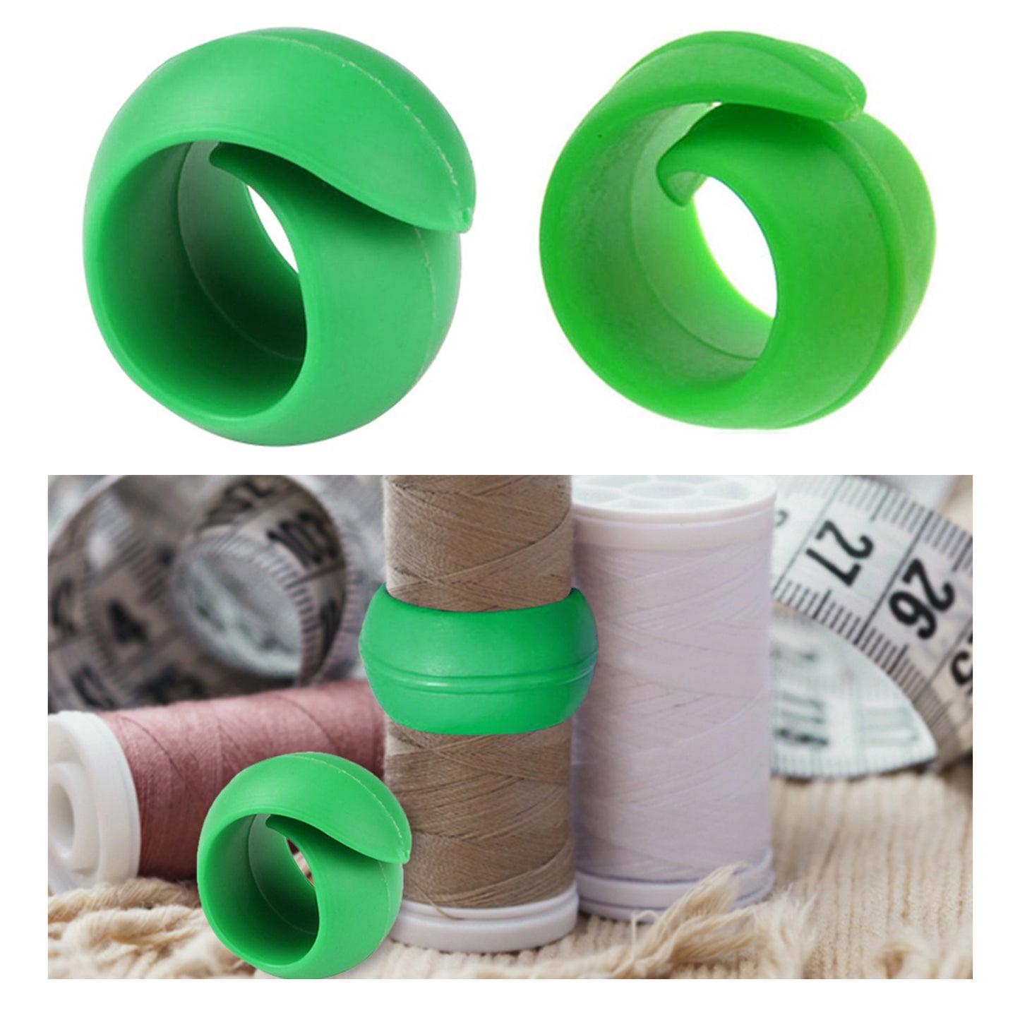 2PCS Silicone Cross Stitch Clip Sewing Machine Thread Spool Savers Thread Spool Rings Clamps Holder for DIY Sewing Machine (Green)