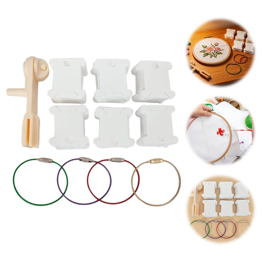 100PCS Plastic Embroidery Floss Bobbins with Floss Winder 4 Key Tags Embroidery Thread Organizer Cardboard for Cross-Stitch Craft DIY Sewing Storage (White)