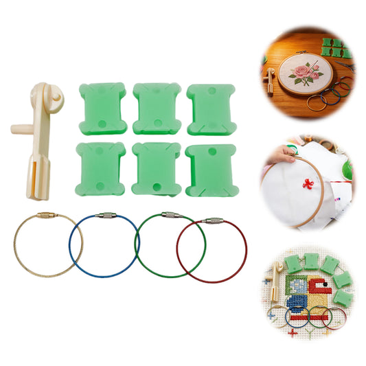 100PCS Plastic Embroidery Floss Bobbins with Floss Winder 4 Key Tags Embroidery Thread Organizer Cardboard for Cross-Stitch Craft DIY Sewing Storage (Green)