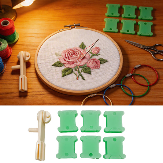 100PCS Plastic Embroidery Floss Bobbins with Floss Winder 4 Key Tags Embroidery Thread Organizer Cardboard for Cross-Stitch Craft DIY Sewing Storage (Green)