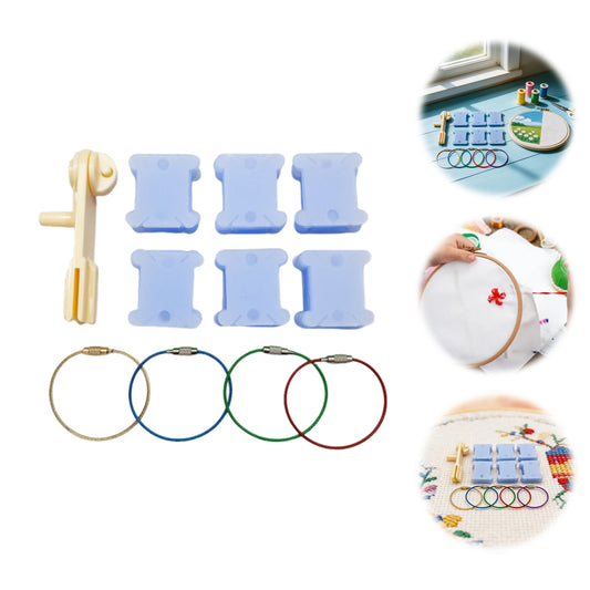 100PCS Plastic Embroidery Floss Bobbins with Floss Winder 4 Key Tags Embroidery Thread Organizer Cardboard for Cross-Stitch Craft DIY Sewing Storage (Blue)