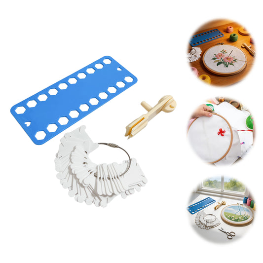50PCS Plastic Embroidery Floss Bobbins with Floss Winder Key Tag Thread Plate Embroidery Thread Organizer Cardboard for Cross-Stitch Craft DIY Sewing Storage