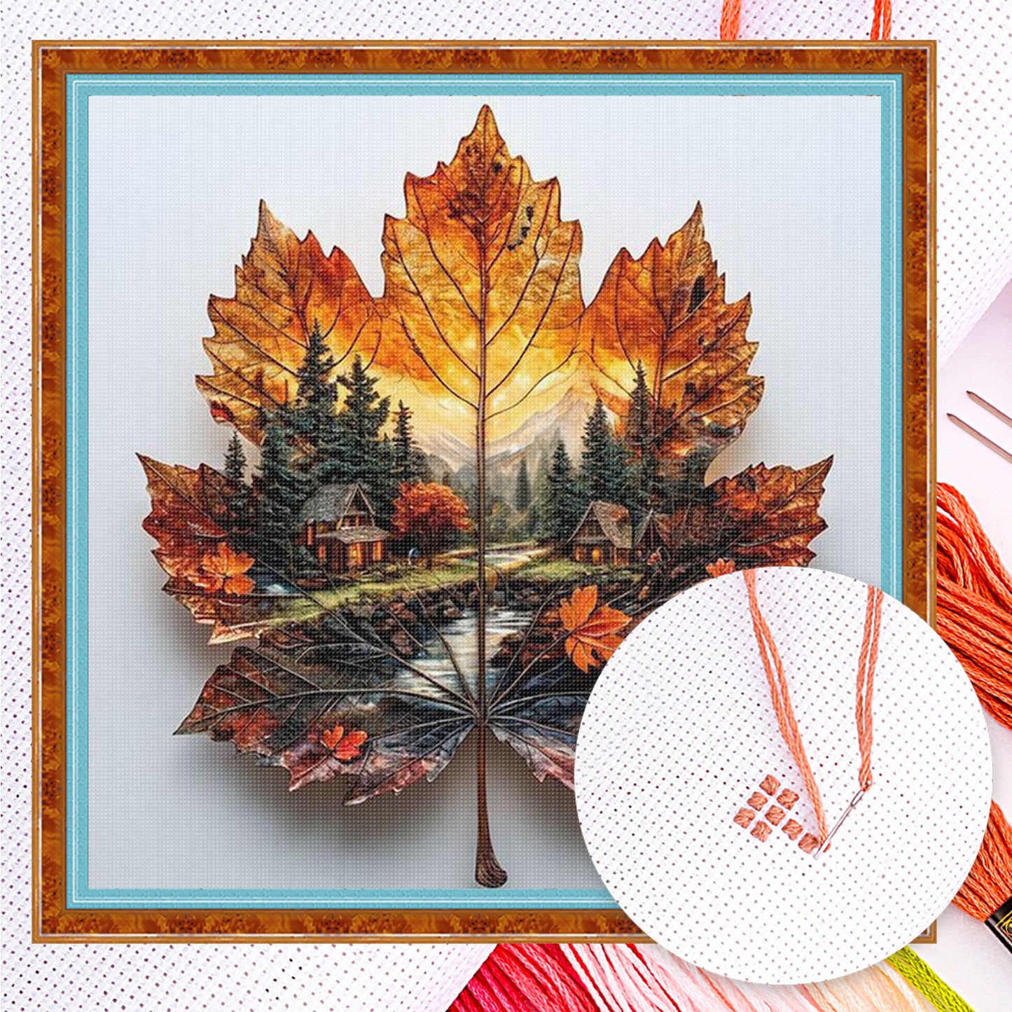 Leaves Scenery - Full 11CT Counted Cross Stitch 45x45CM - Yishu