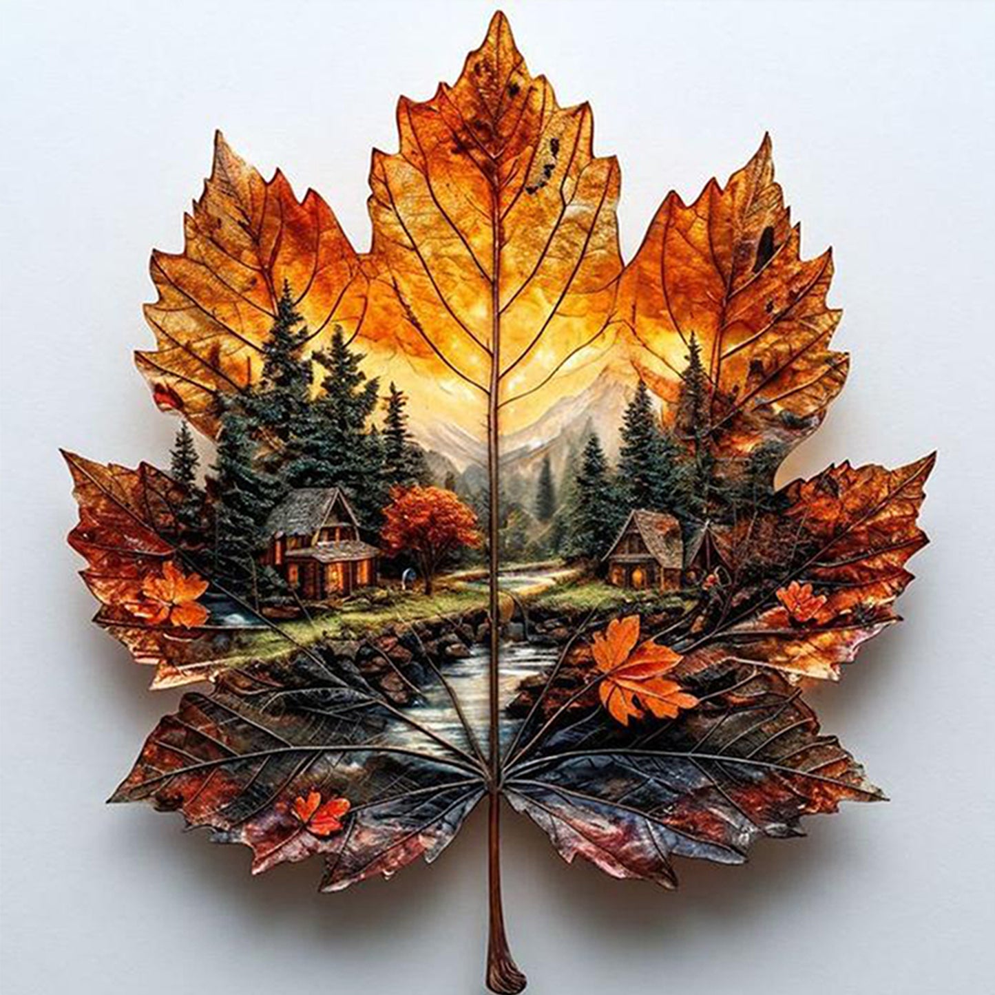 Leaves Scenery - Full 11CT Counted Cross Stitch 45x45CM - Yishu
