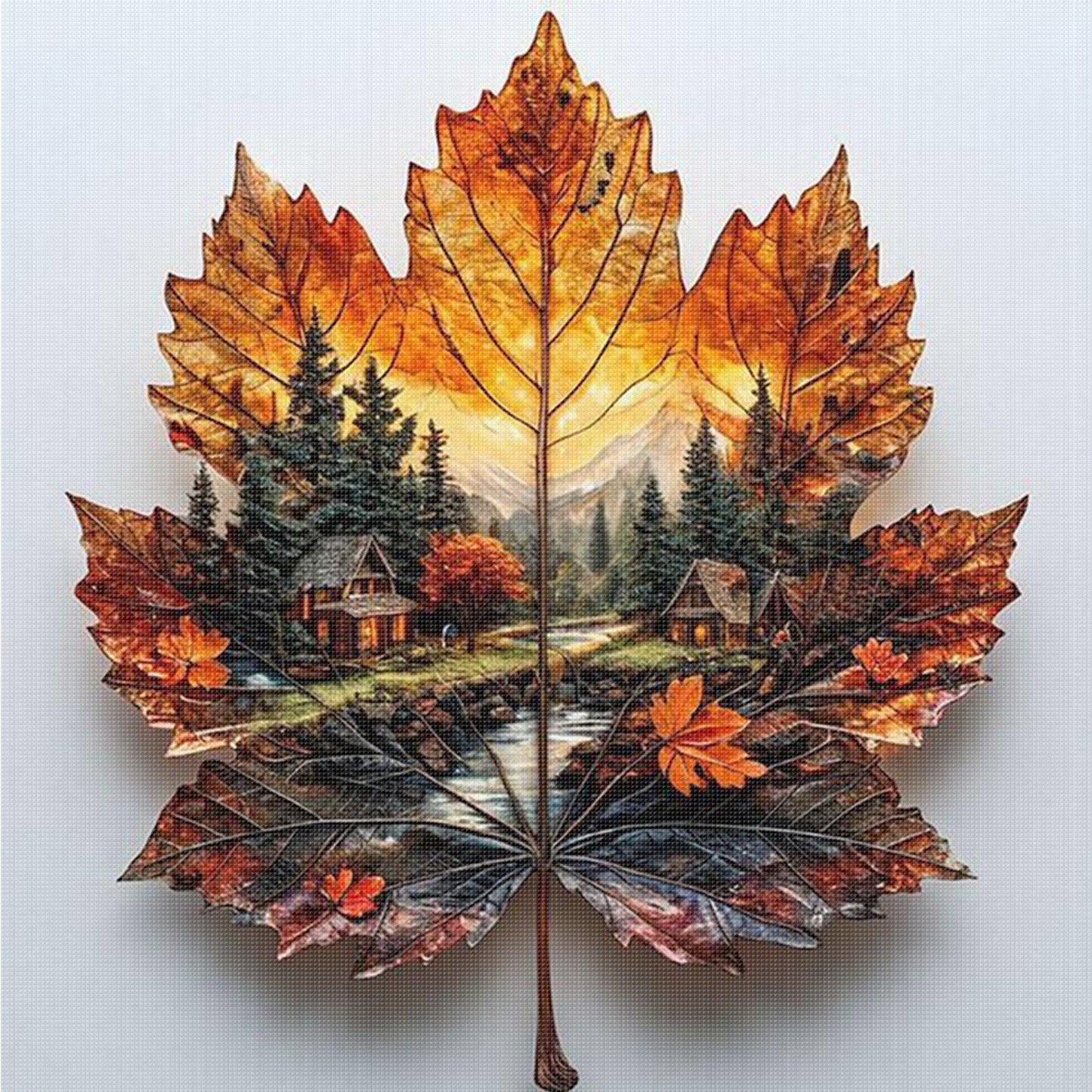 Leaves Scenery - Full 11CT Counted Cross Stitch 45x45CM - Yishu