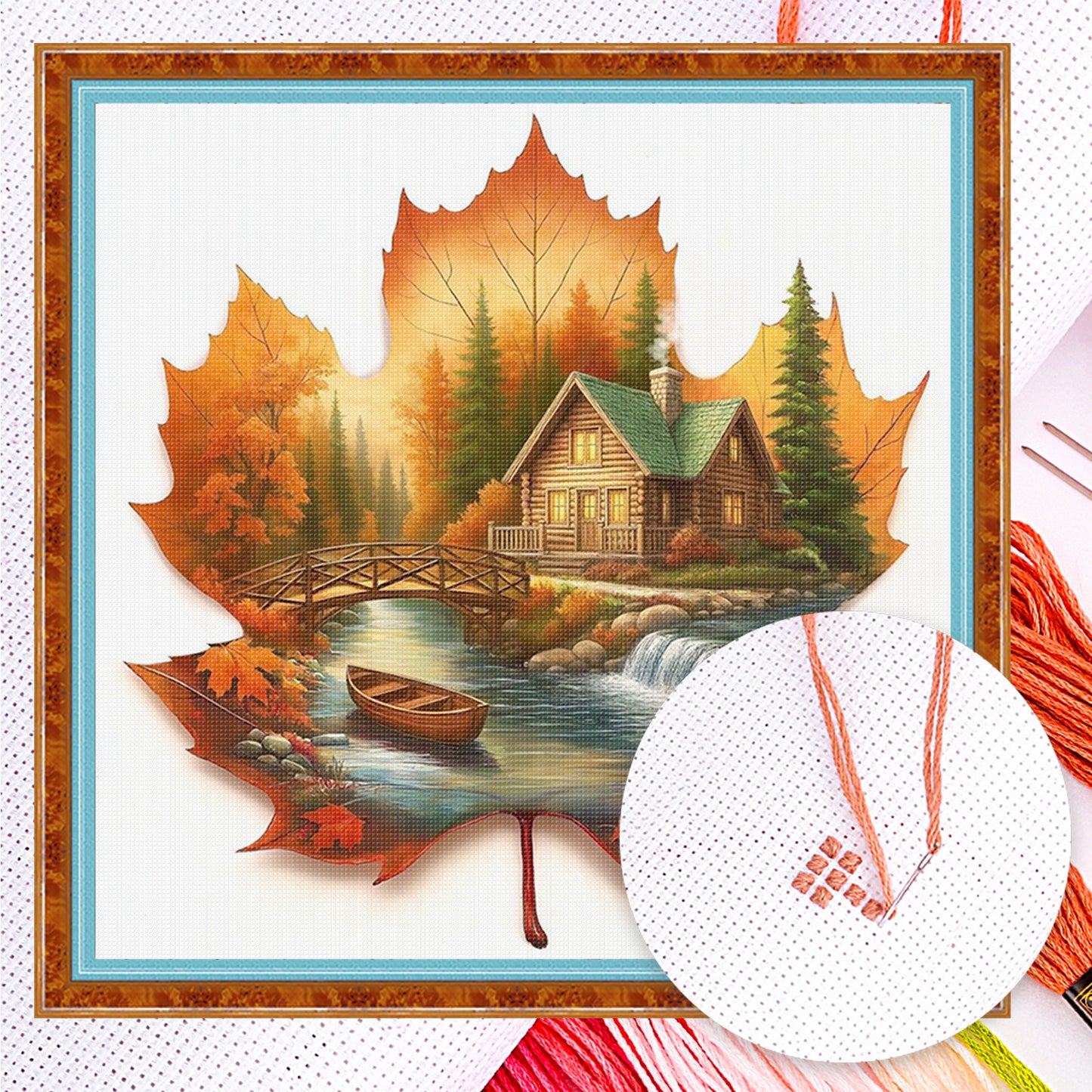 Leaves Scenery - Full 11CT Counted Cross Stitch 45x45CM - Yishu