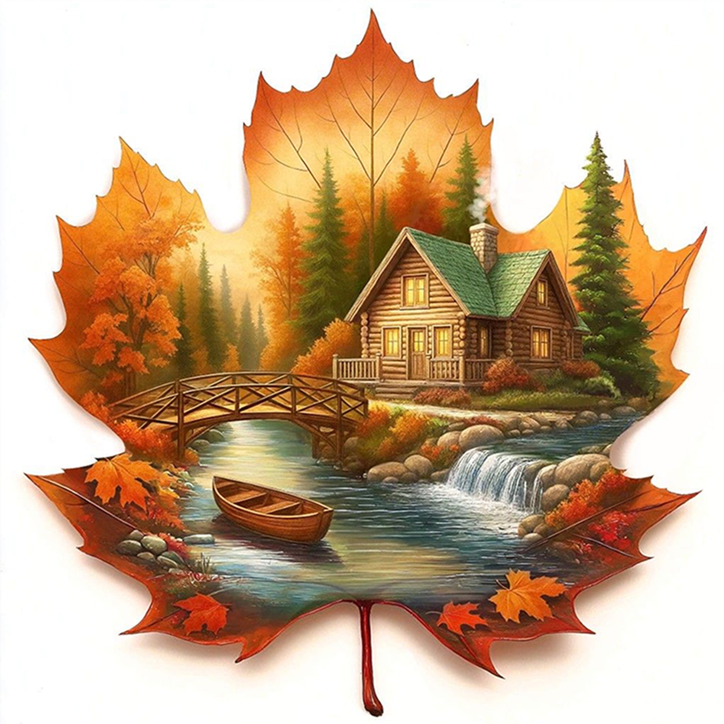 Leaves Scenery - Full 11CT Counted Cross Stitch 45x45CM - Yishu
