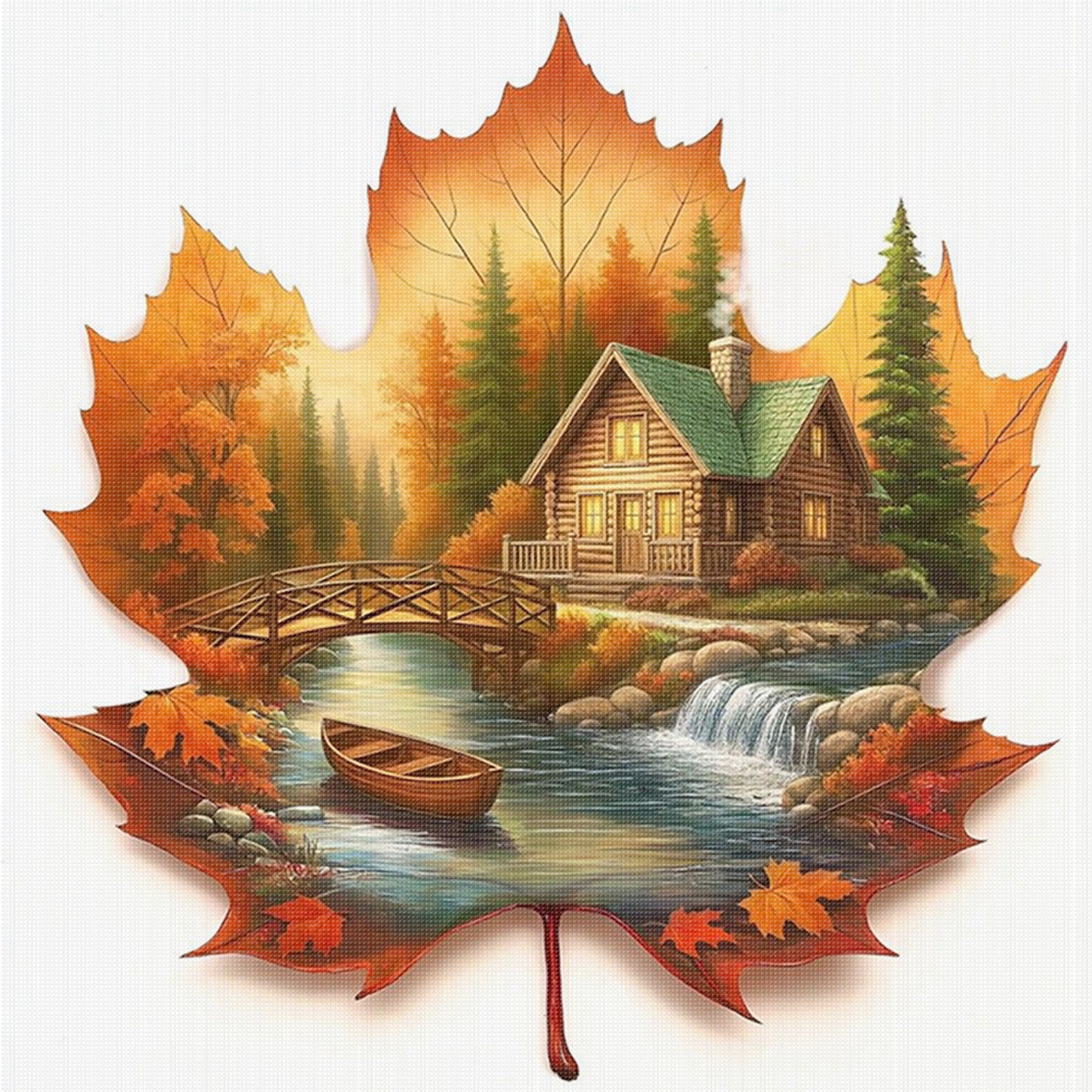 Leaves Scenery - Full 11CT Counted Cross Stitch 45x45CM - Yishu
