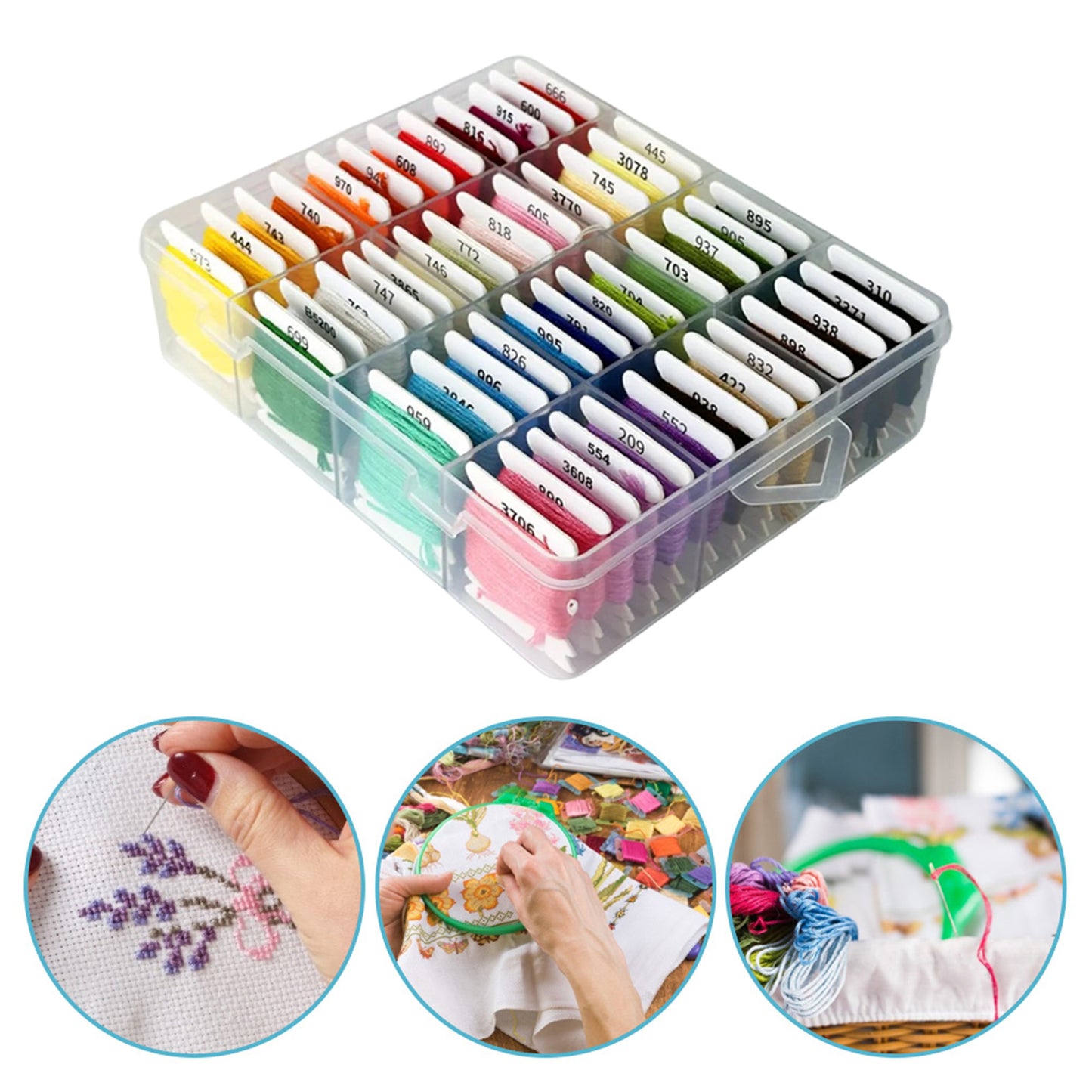 Multi-Color Embroidery Yarn with Transparent Storage Box Cross Stitch Supplies Sewing Embroidery Thread Set for Halloween Christmas Mothers Day (50)