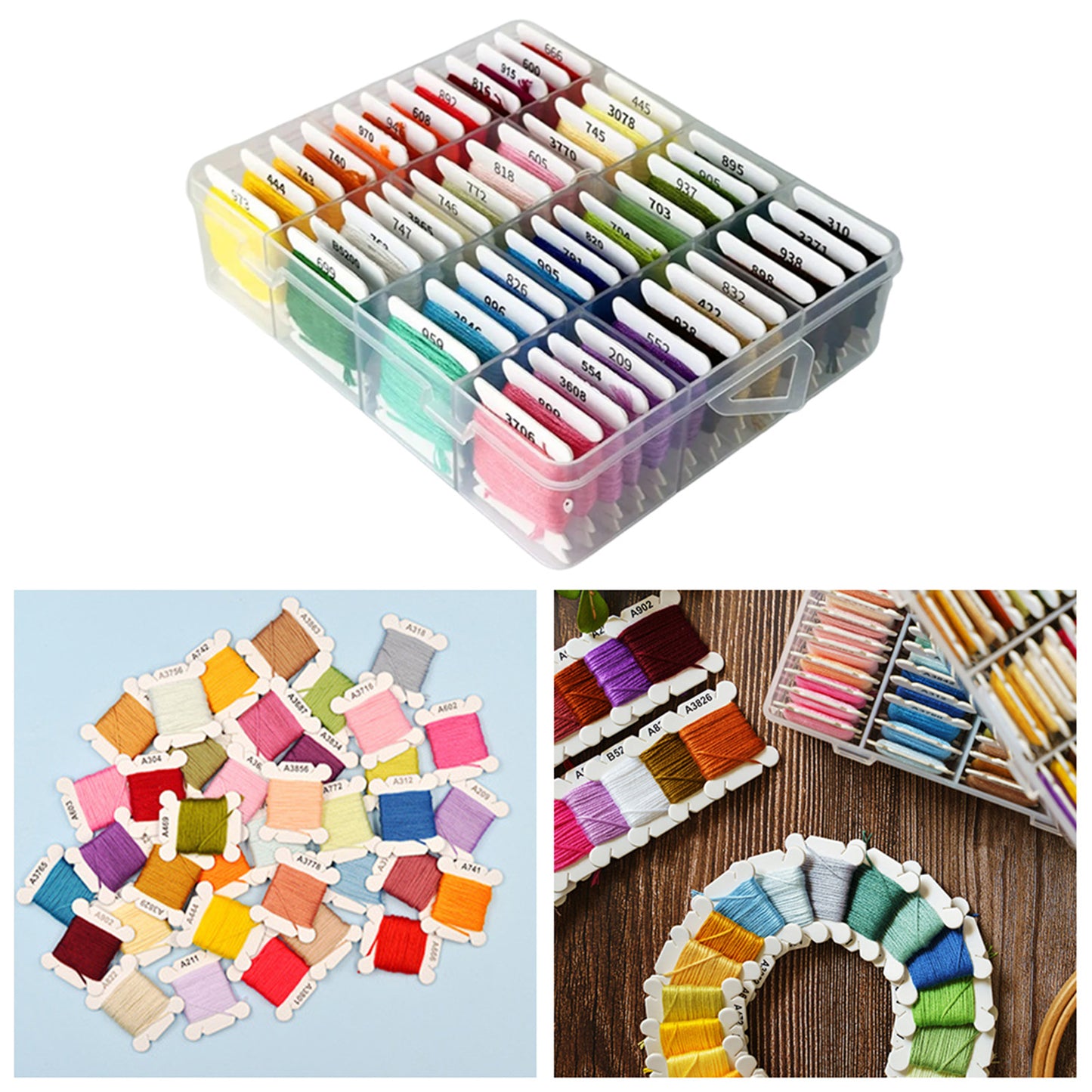 Multi-Color Embroidery Yarn with Transparent Storage Box Cross Stitch Supplies Sewing Embroidery Thread Set for Halloween Christmas Mothers Day (50)