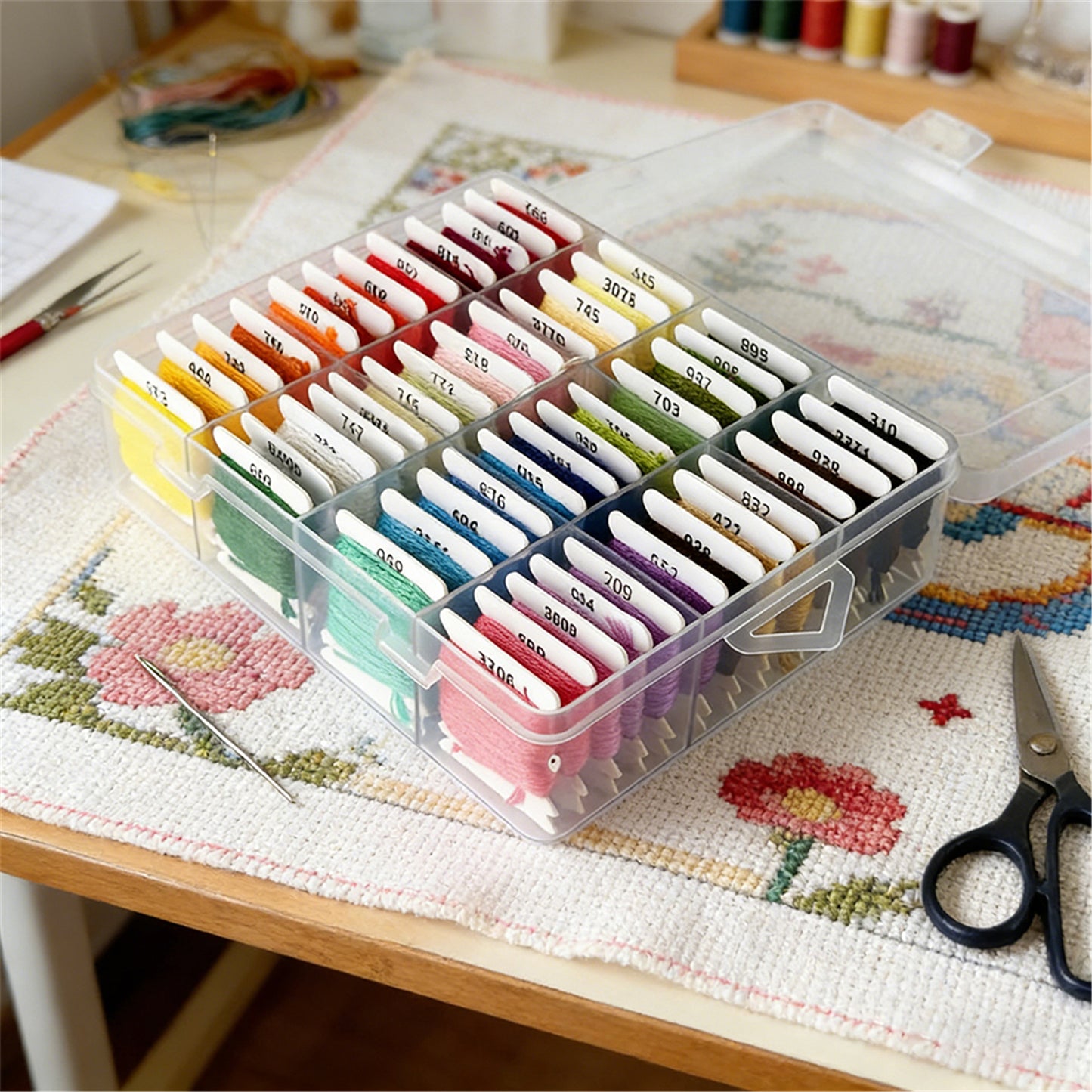 Multi-Color Embroidery Yarn with Transparent Storage Box Cross Stitch Supplies Sewing Embroidery Thread Set for Halloween Christmas Mothers Day (50)