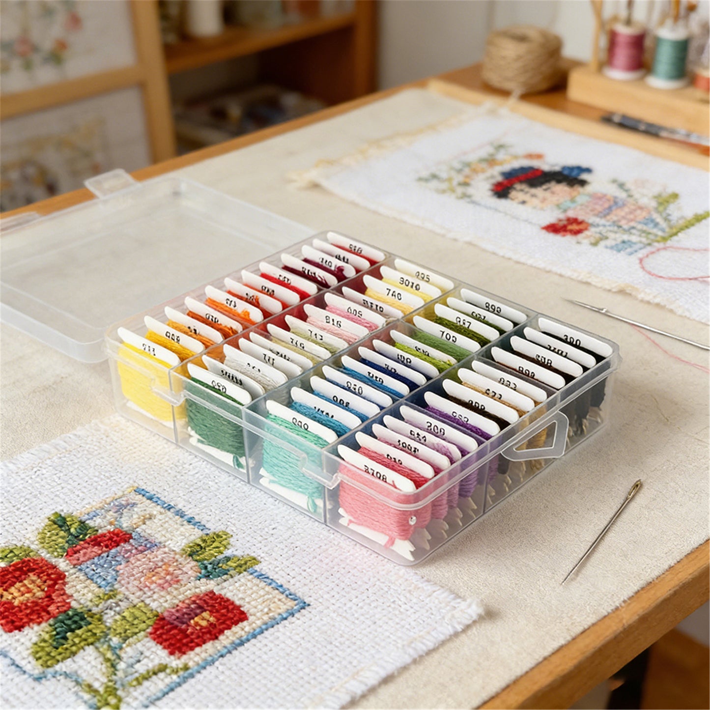 Multi-Color Embroidery Yarn with Transparent Storage Box Cross Stitch Supplies Sewing Embroidery Thread Set for Halloween Christmas Mothers Day (50)