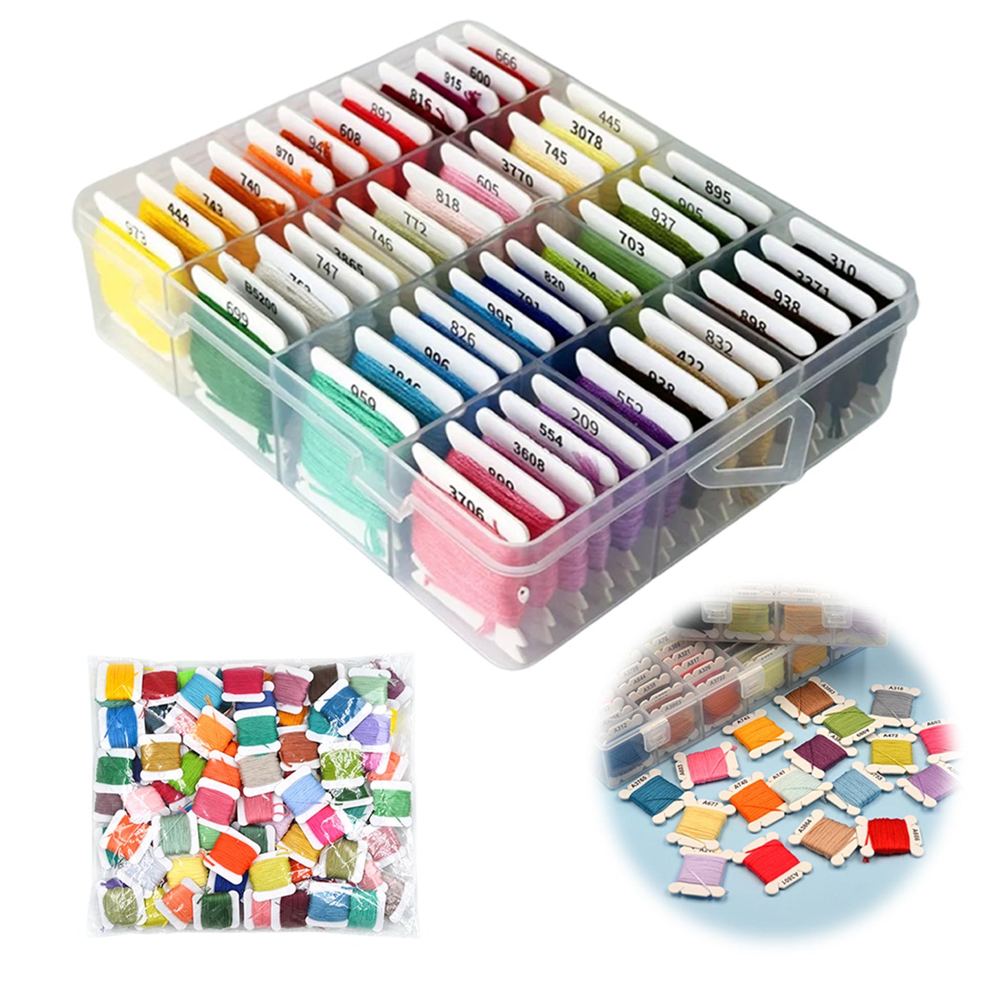 Multi-Color Embroidery Yarn with Transparent Storage Box Cross Stitch Supplies Sewing Embroidery Thread Set for Halloween Christmas Mothers Day (50)