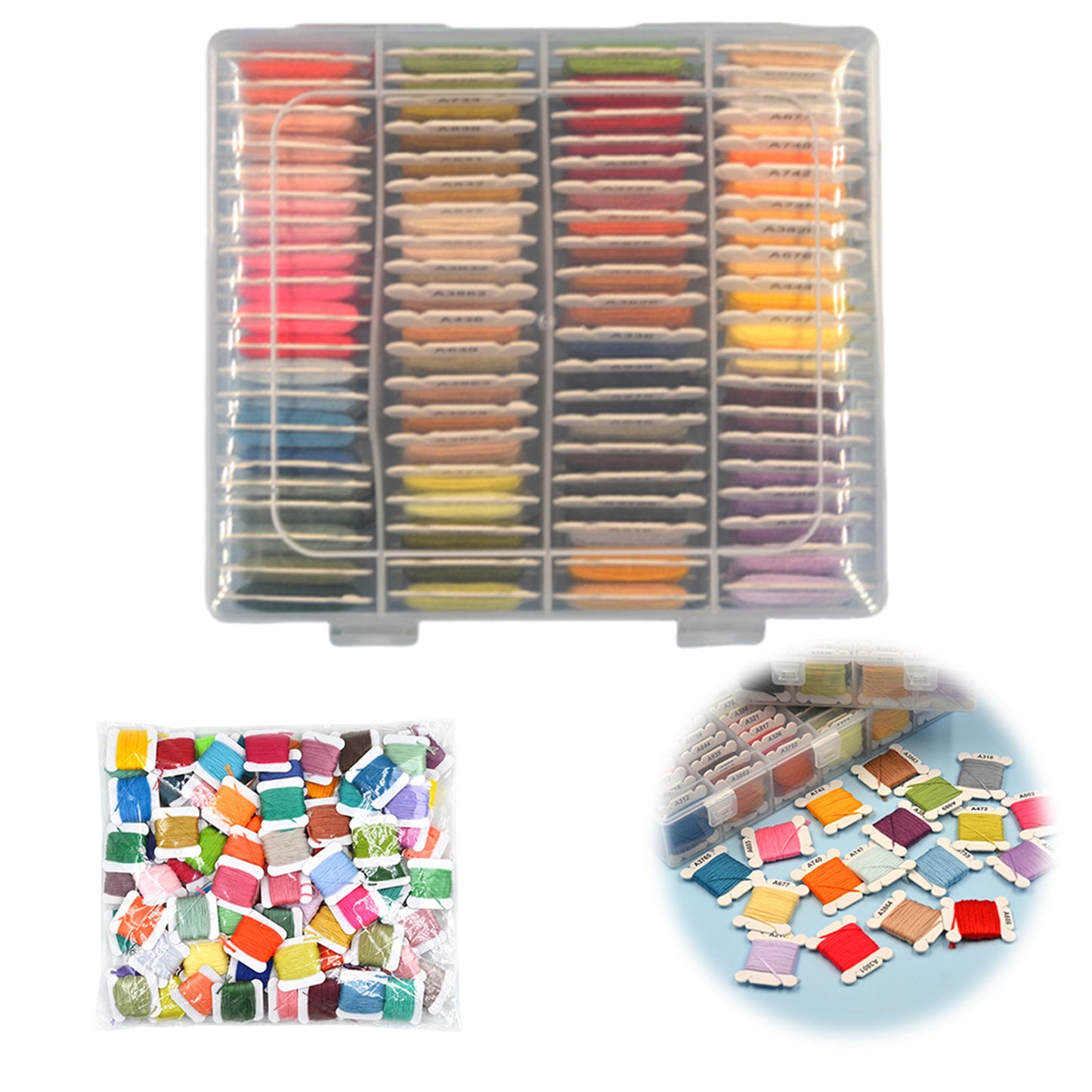 Multi-Color Embroidery Yarn with Transparent Storage Box Cross Stitch Supplies Sewing Embroidery Thread Set for Halloween Christmas Mothers Day (80)
